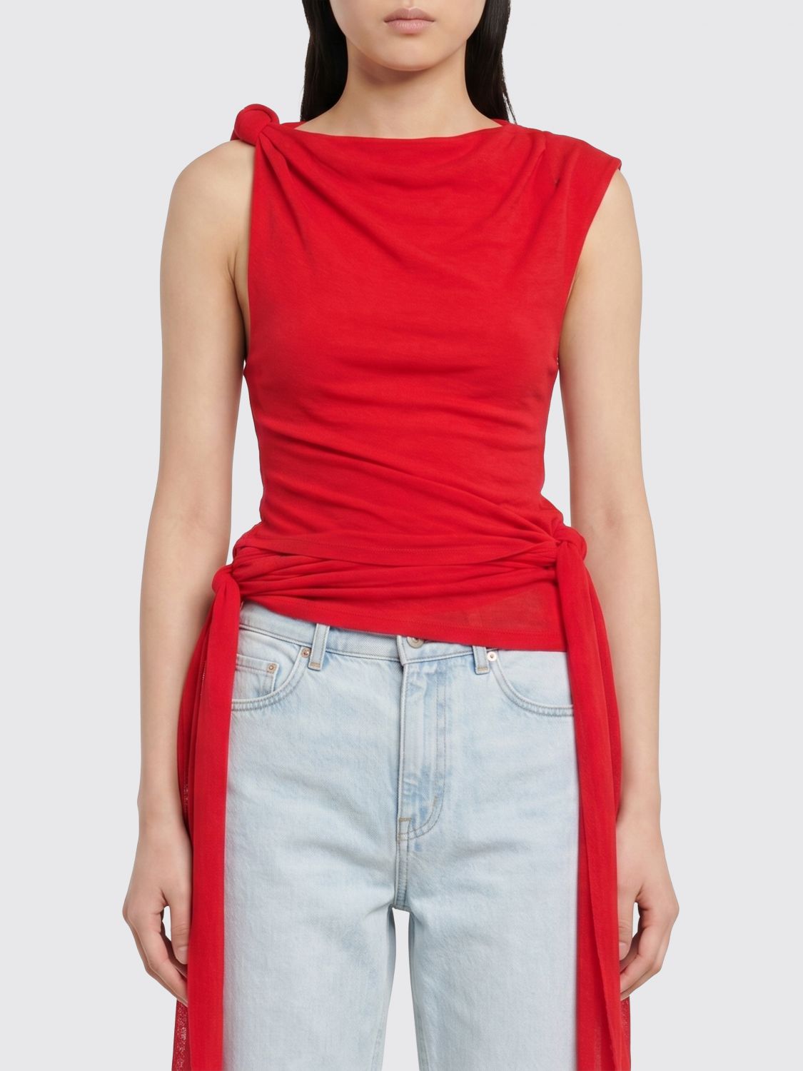 GANNI Asymmetrical Top in Recycled Polyester with Asymmetrical Neckline　GANNI 非対称ネックラインのリサイクル ポリエステル製非対称トップ GANNI