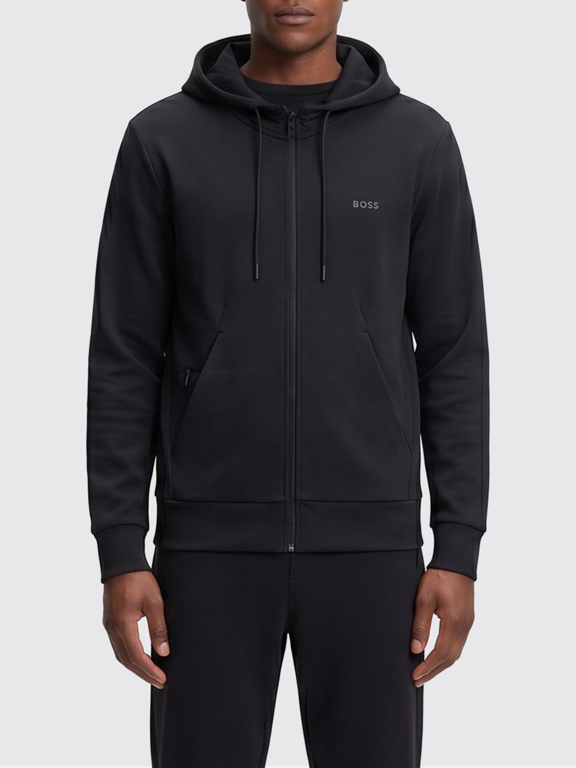 Boss Saggy Cotton Hoodie with Zip and Lettering Logo