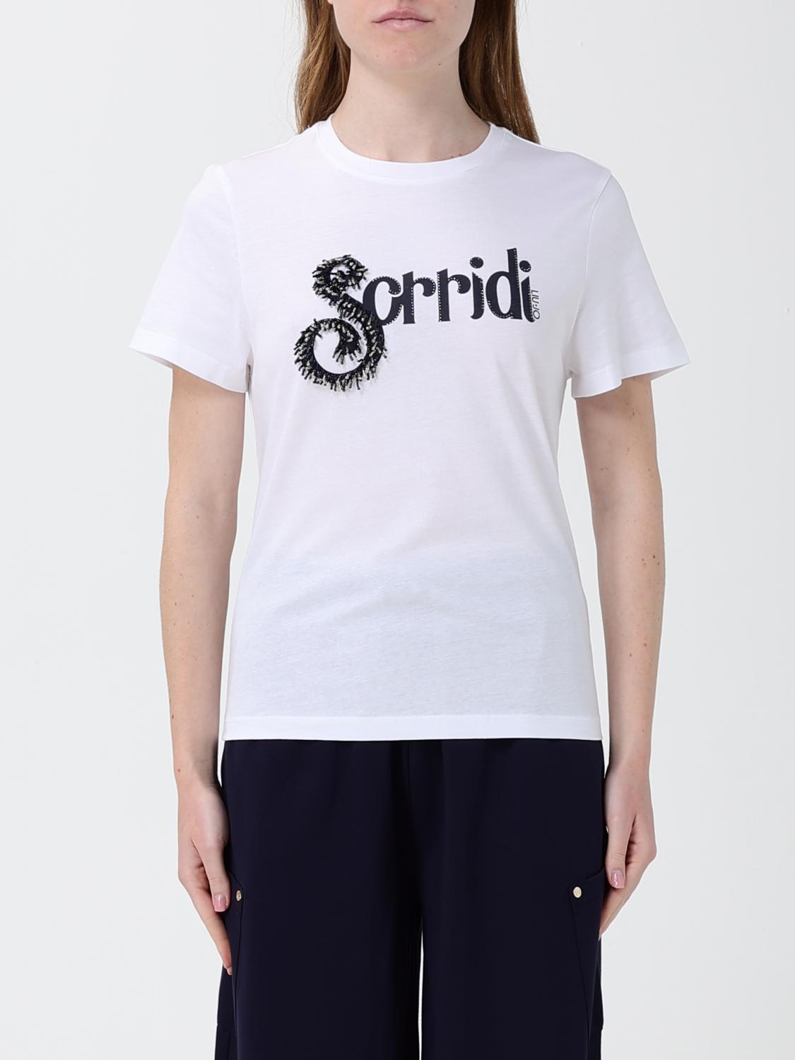 Liu Jo Cotton T-Shirt with Embroidered Logo and Rhinestones
