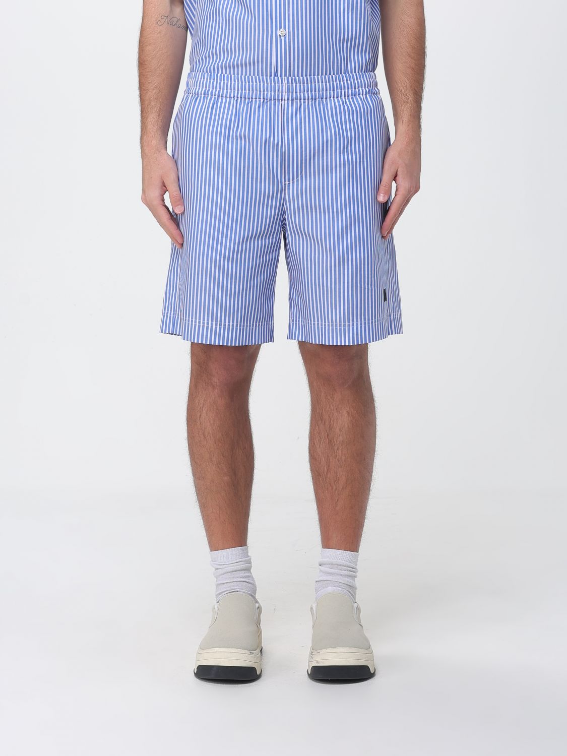 MSGM Striped Cotton Jogging Shorts with Elasticated Waist and Embroidered Logo　MSGM ストライプ コットン ジョギング ショーツ 伸縮性ウエストと刺繍ロゴ付き MSGM