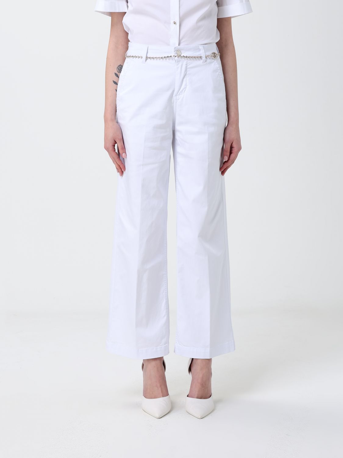 LIU JO Hoch taillierte Cropped-Hose aus Baumwollmischung mit Schmuckgürtel