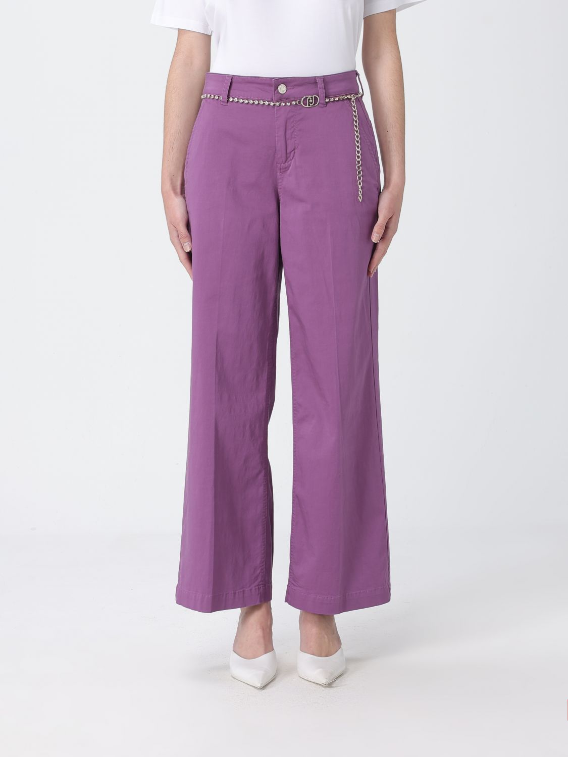 LIU JO Hoch taillierte Cropped-Hose aus Baumwollmischung mit Schmuckgürtel