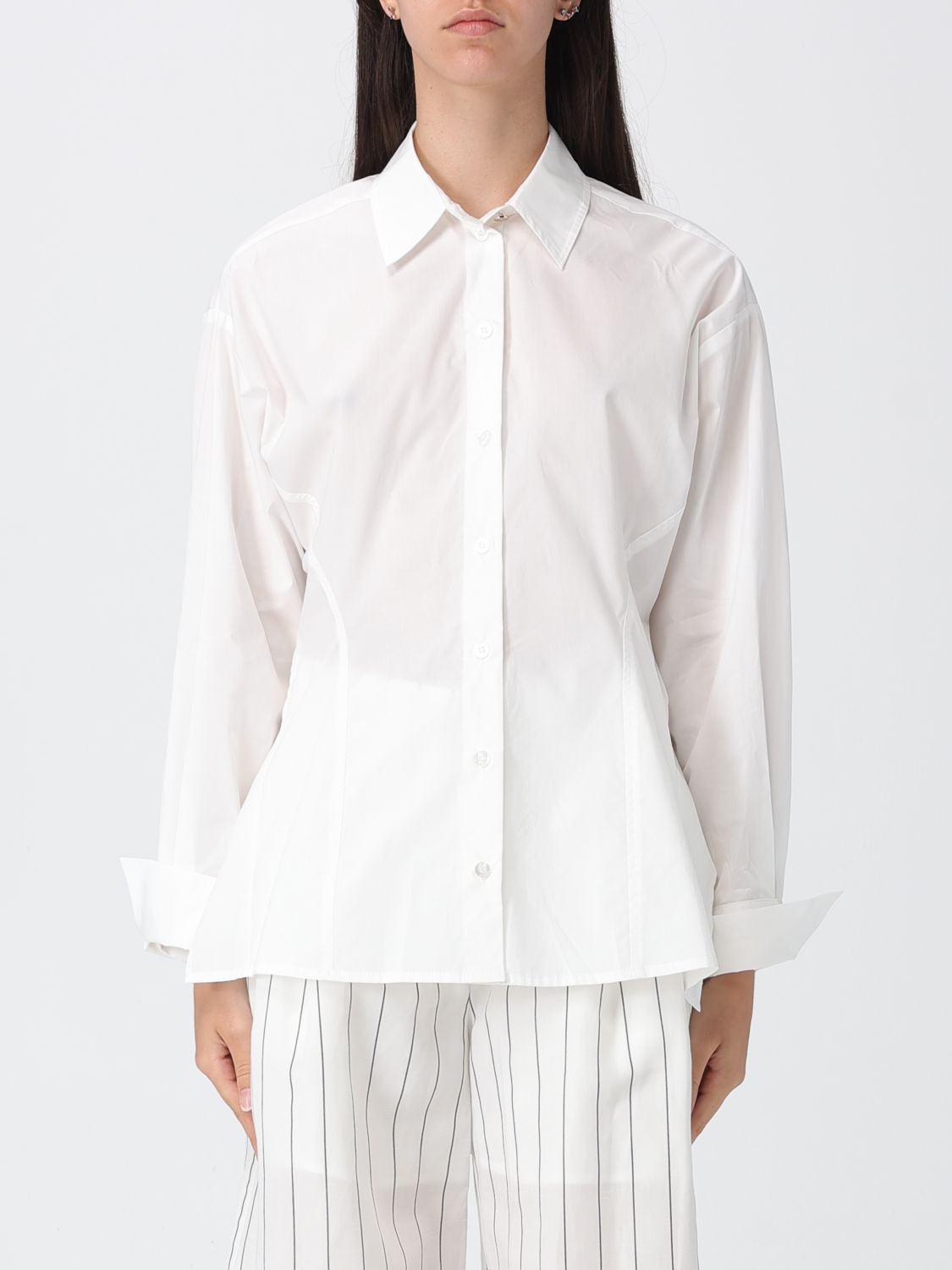 LIU JO Cut-out-Hemd aus Baumwollpopeline mit langen Ärmeln und asymmetrischem Saum