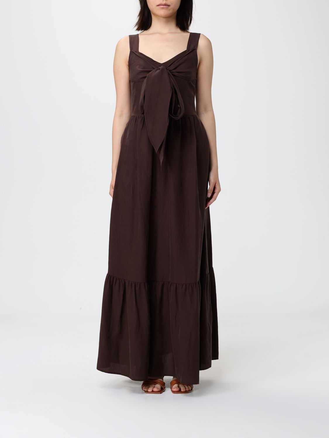 LIU JO Langes Baumwollkleid mit freien Schultern und Taillen-Bindegürtel