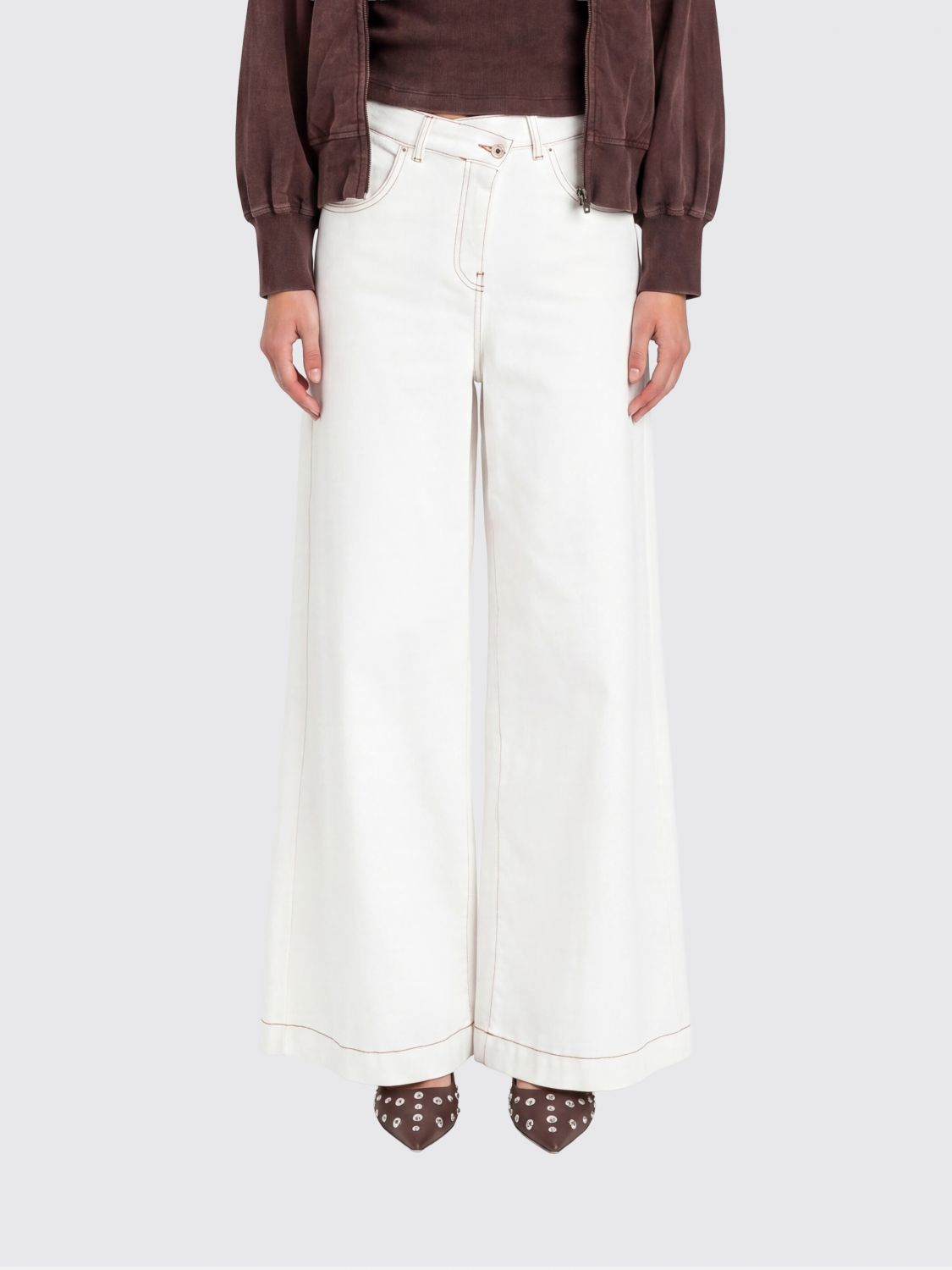 Actitude Twinset High-Waisted Wide-Leg Jeans in Stretch Denim with Asymmetrical Closure