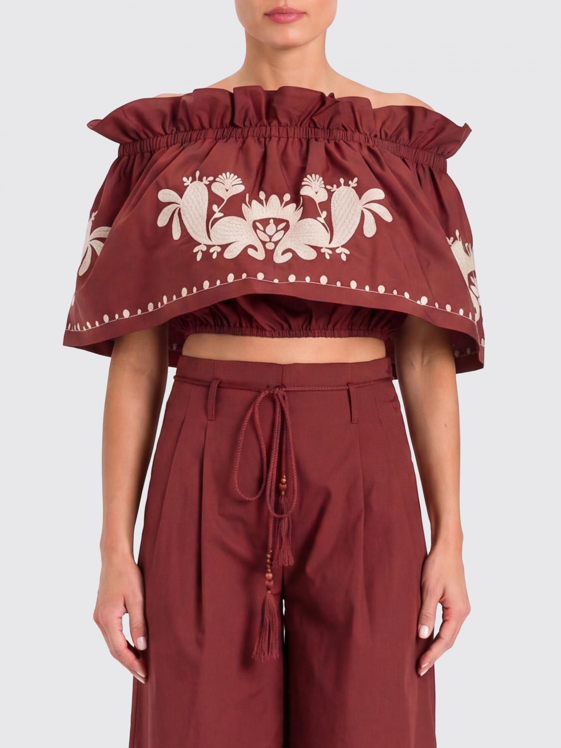 Actitude Twinset Floral Print Cropped Top in Cotton with Off-the-Shoulder Design · L