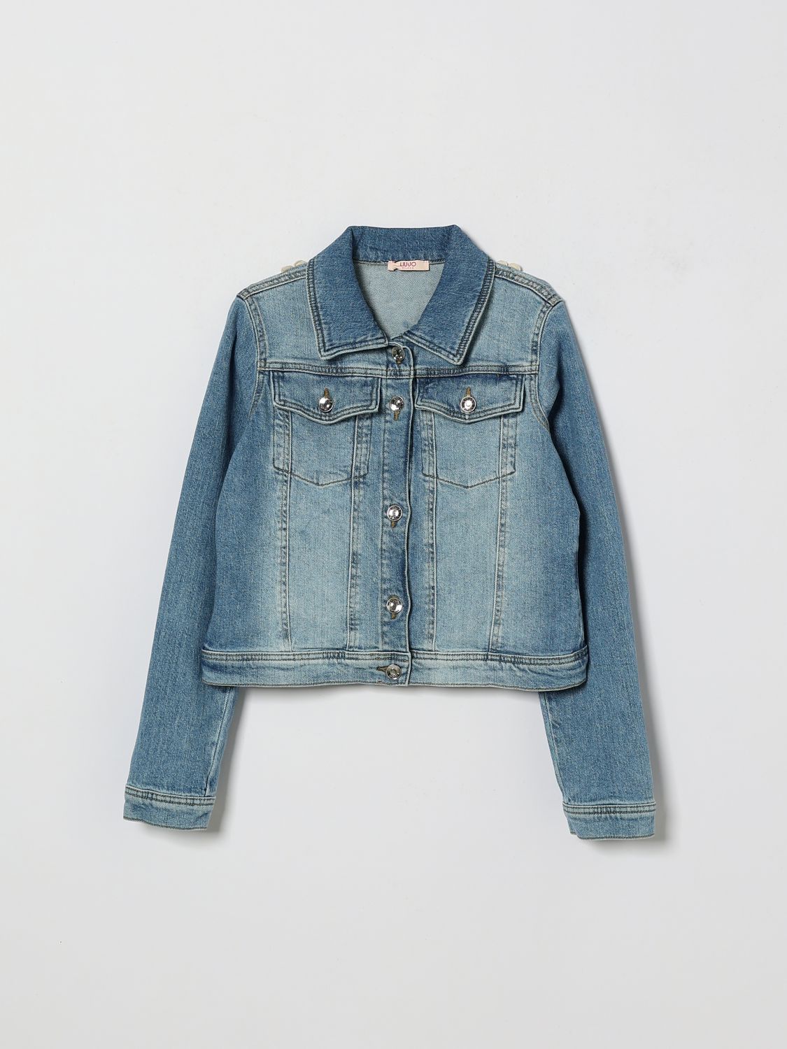 LIU JO Jeans-Hemdjacke für Jungen mit Stickerei und aufgesetzten Taschen