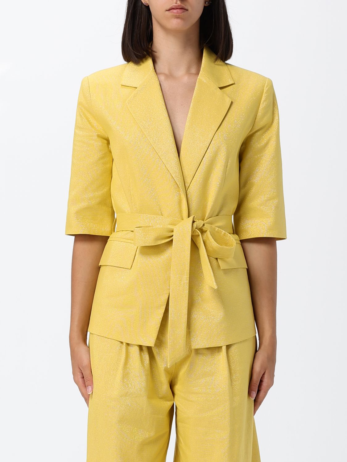 Actitude Twinset Robe-Style Blazer in a Linen-Cotton Blend with a Waist Belt