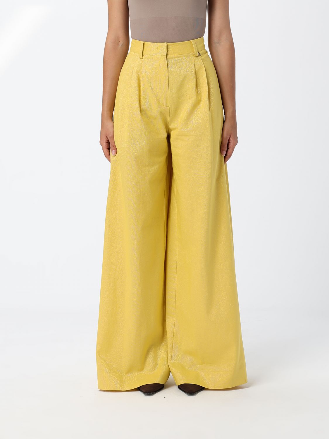 Actitude Twinset High-Waisted Palazzo Trousers in a Linen and Cotton Blend