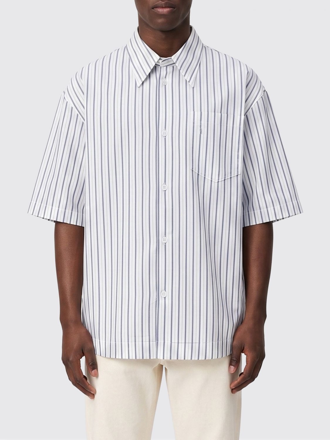 AMI PARIS Striped Short-Sleeve Cotton Shirt with a Pointed Collar　AMI PARIS ストライプ半袖コットンシャツ ポインテッドカラー AMI