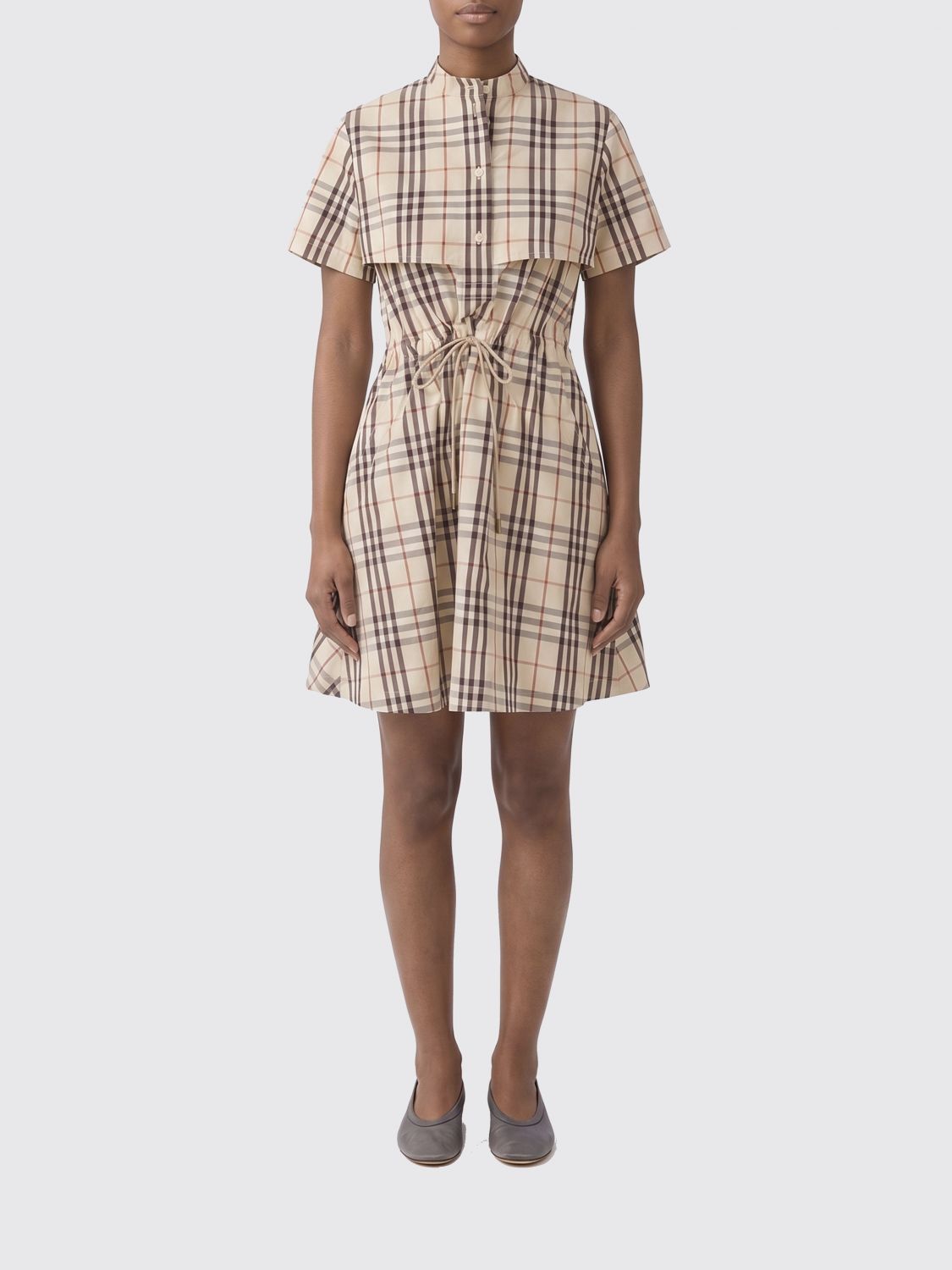 Burberry BURBERRY Vintage Check Cotton Mini Shirt Dress with Drawstring Waist　BURBERRY ヴィンテージチェックコットンミニシャツワンピース ウエスト巾着付き