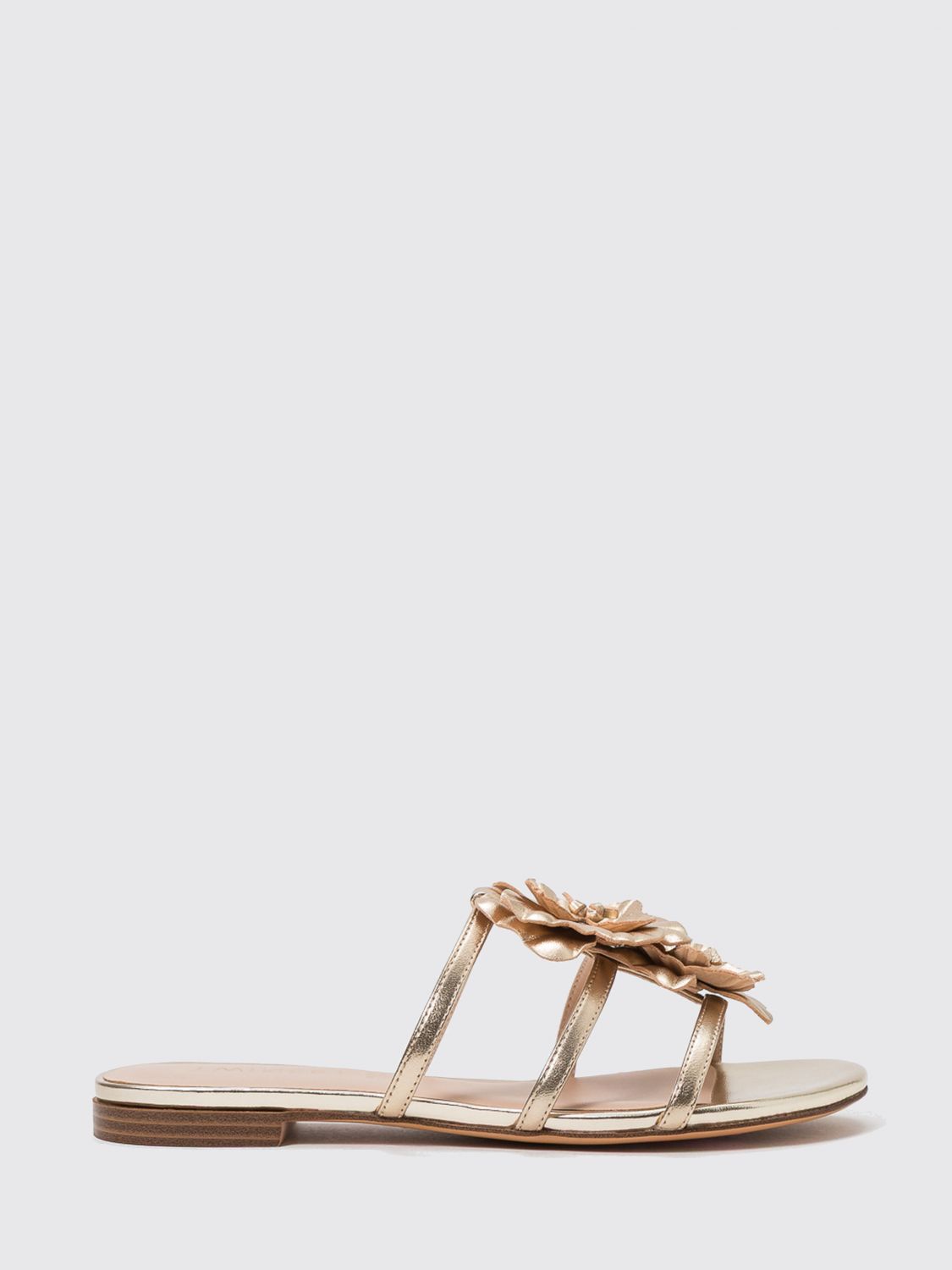 Twinset Slide-Sandalen aus laminiertem Leder mit Blumenapplikation und niedrigem Absatz