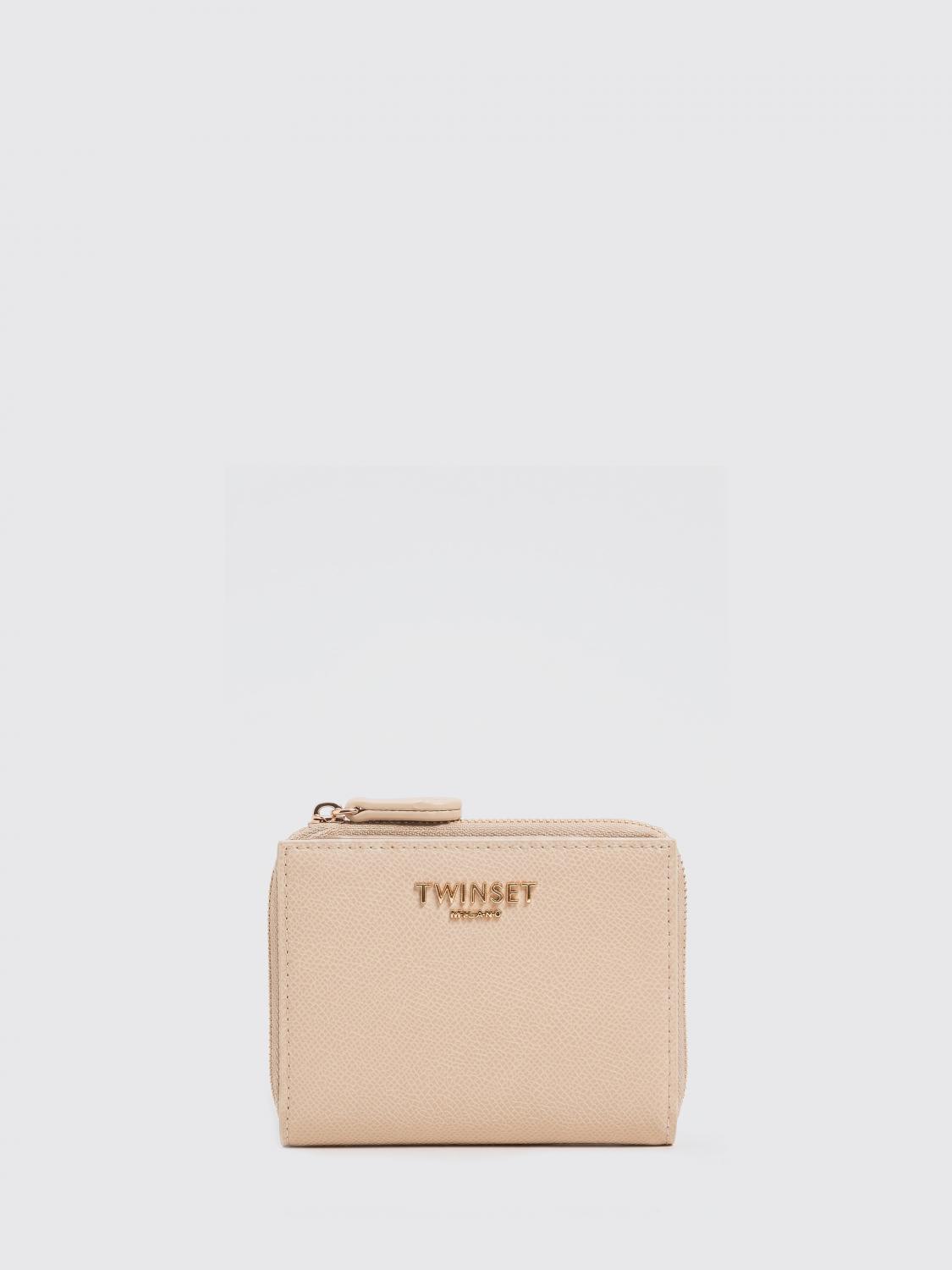 Twinset Portafoglio bifold in poliuretano con logo metallico e chiusura a pressione