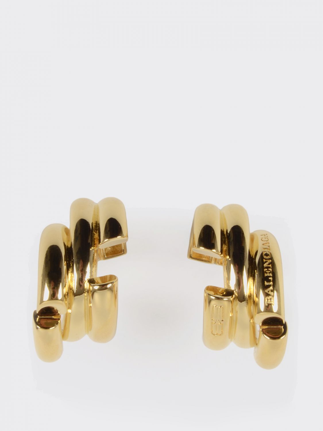 BALENCIAGA BALENCIAGA Engraved Logo Half-Hoop Brass Earrings　BALENCIAGA 刻印ロゴ ハーフフープ ブラス イヤリング