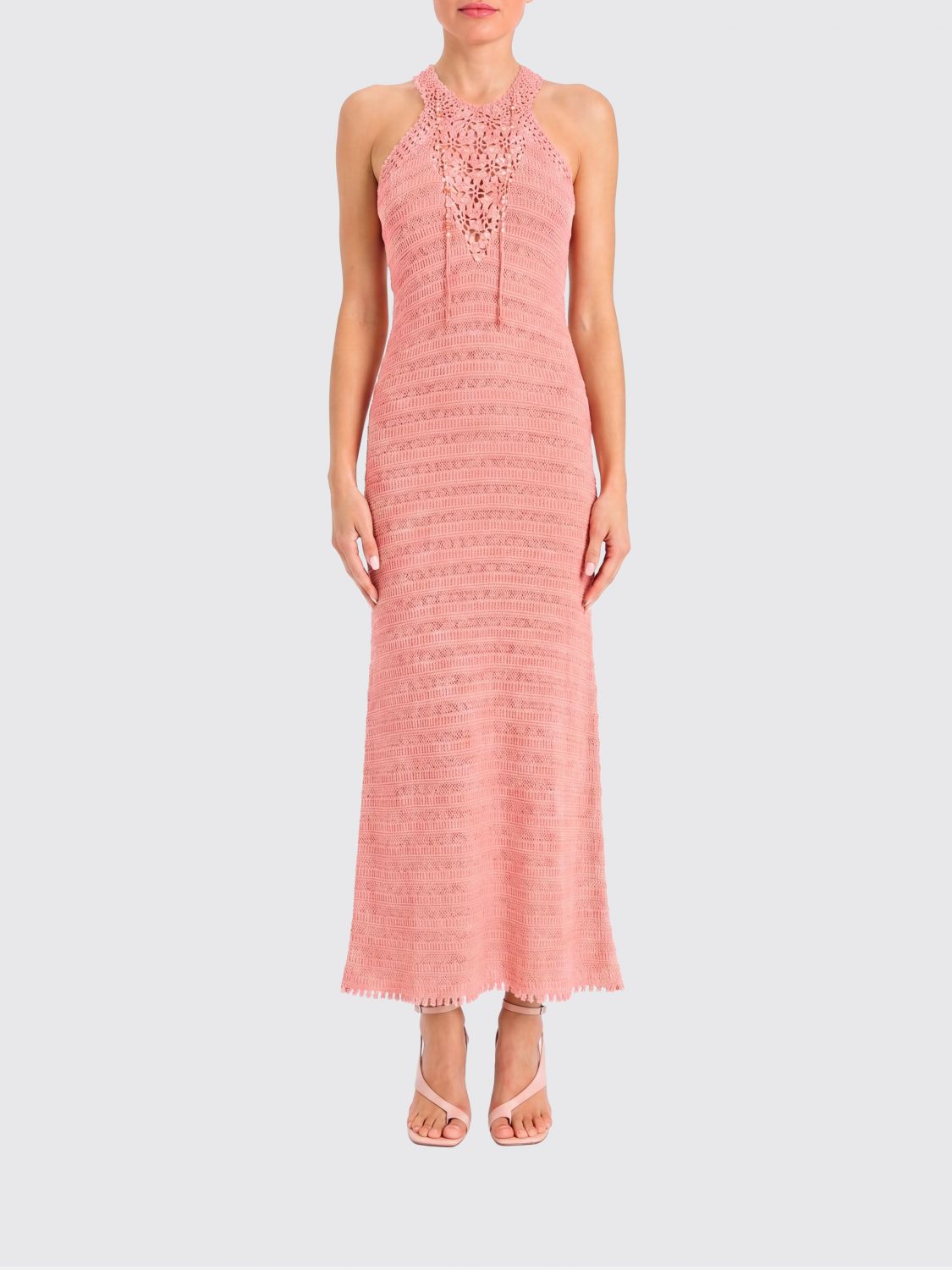 Twinset Crochet-Knit Midi Dress with Halter Neckline