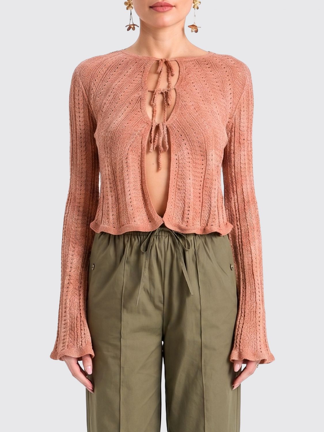 Twinset Cardigan aus Leinenmischung mit Rundhalsausschnitt und Bindevreschluss