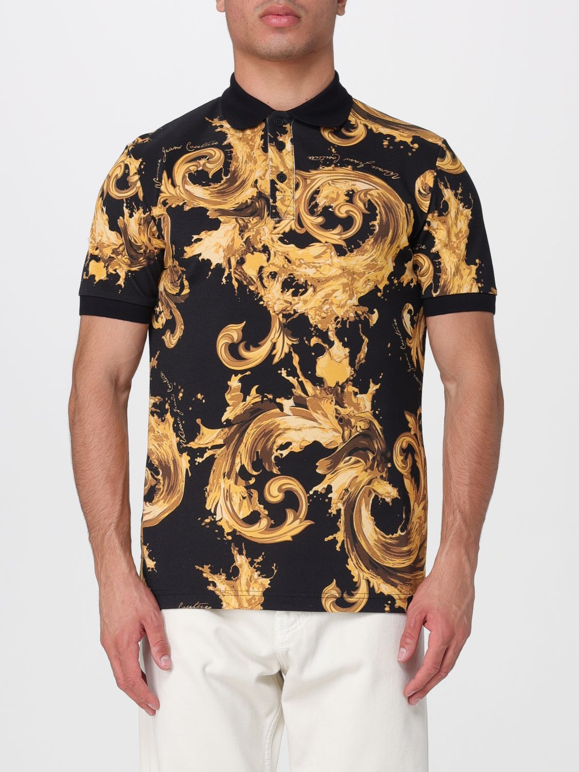 VERSACE JEANS COUTURE Polo in cotone con stampa barocca