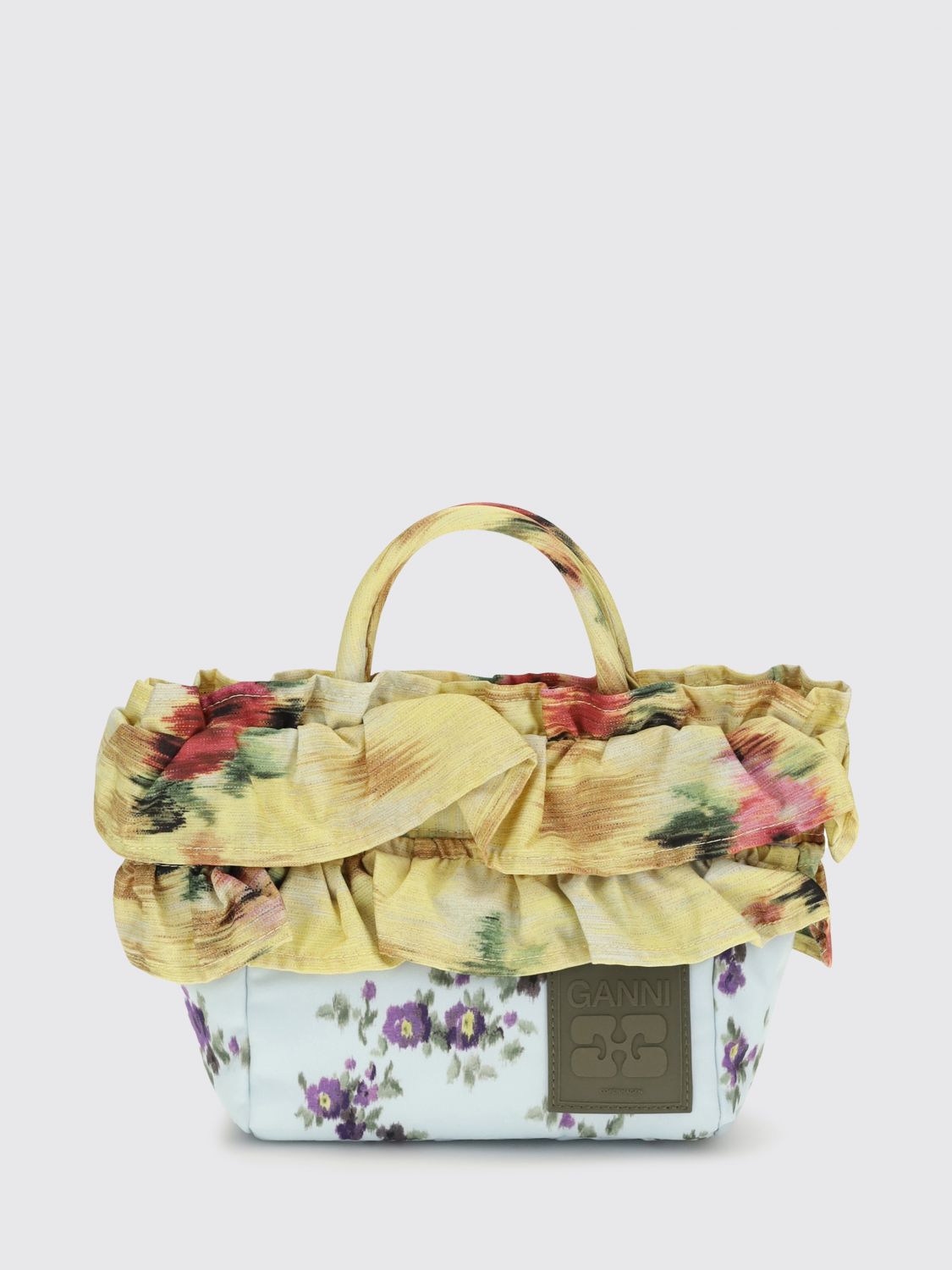 GANNI Recycled Polyamide Bag with Floral Print and Ruffles　GANNI リサイクル ポリアミド バッグ フローラル プリントとフリル付き GANNI