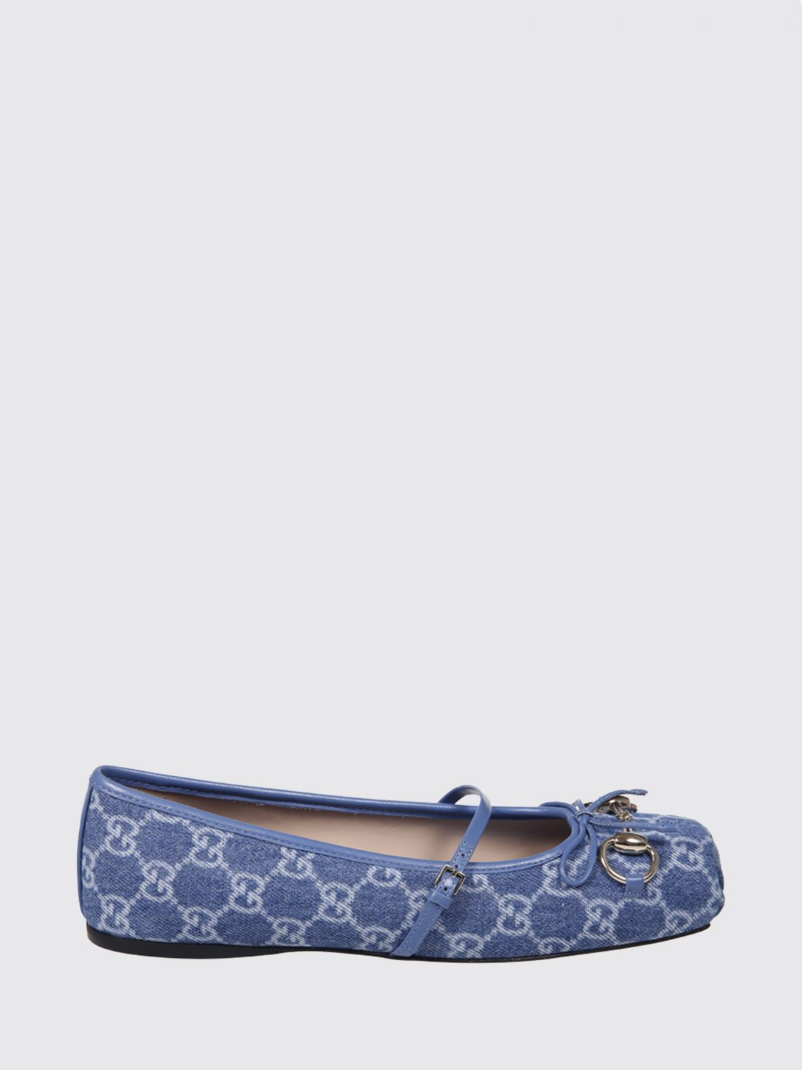 GUCCI Ballerina in denim di cotone con monogram GG ed Horsebit