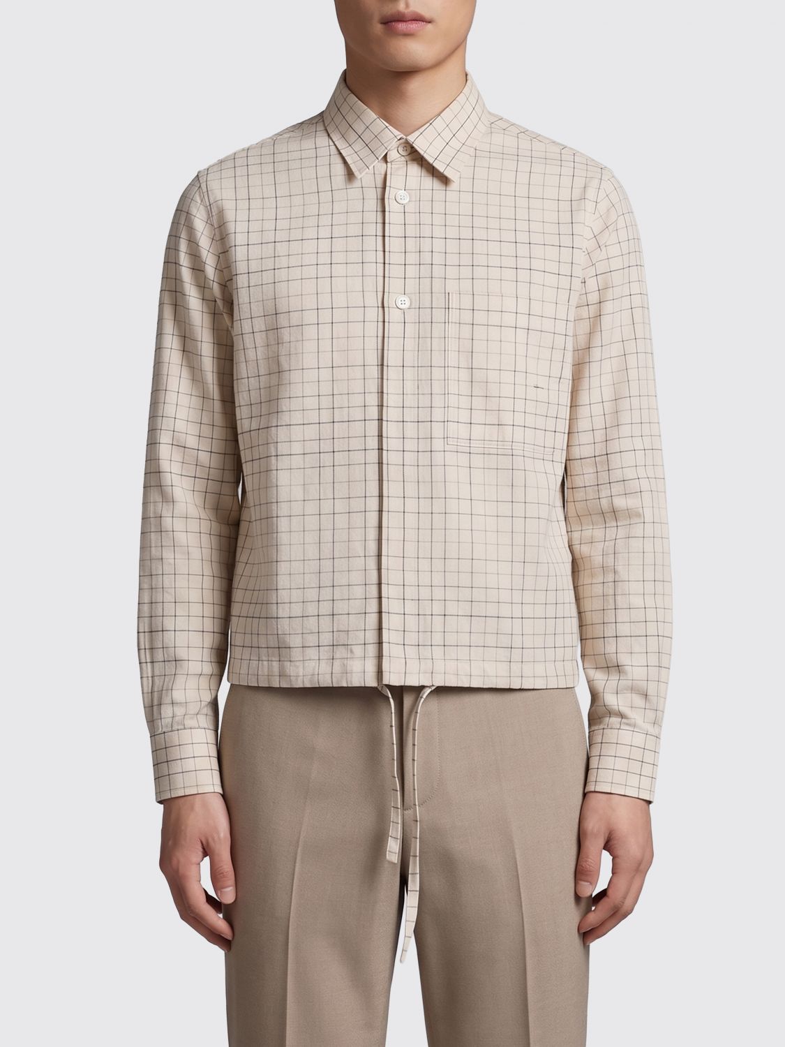LARDINI Check Linen and Cotton Blend Shirt with Drawstring Hem　LARDINI ドローストリングヘム付きチェックリネン＆コットン混紡シャツ LARDINI