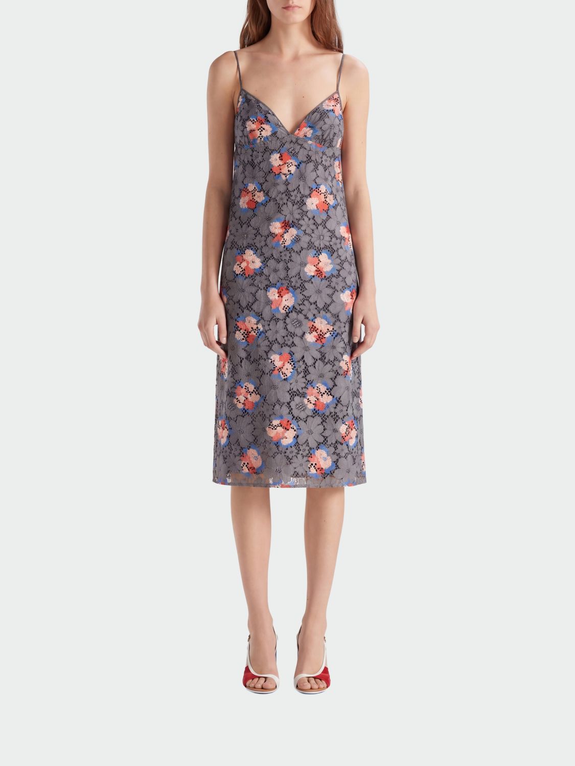 FENDI Abito midi in pizzo con stampa floreale