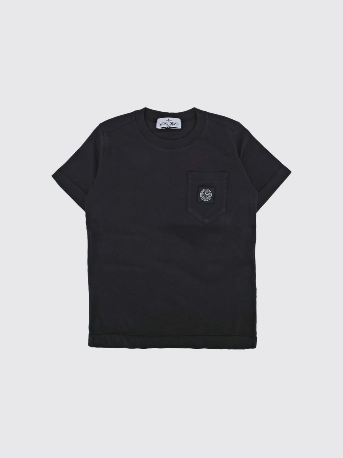 STONE ISLAND JUNIOR Baumwoll-T-Shirt für Jungen mit kontrastierendem Logo und aufgesetzter Tasche
