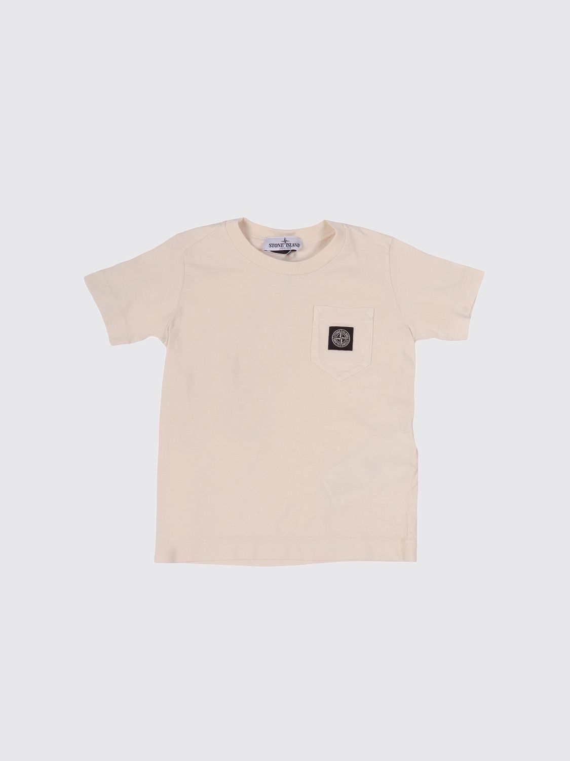 STONE ISLAND JUNIOR Baumwoll-T-Shirt für Jungen mit kontrastierendem Logo und aufgesetzter Tasche