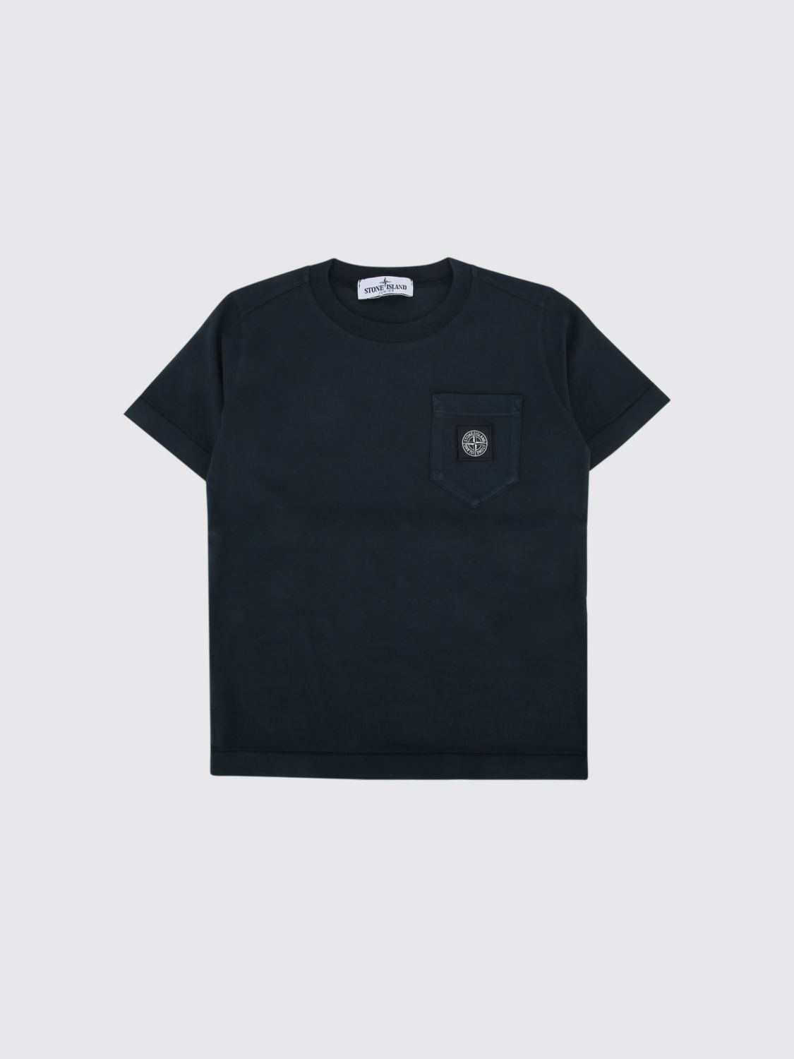STONE ISLAND JUNIOR Boy's Cotton T-Shirt with Contrasting Logo and Patch Pocket　STONE ISLAND JUNIOR コントラストロゴとパッチポケット付きボーイズコットン T シャツ STONE