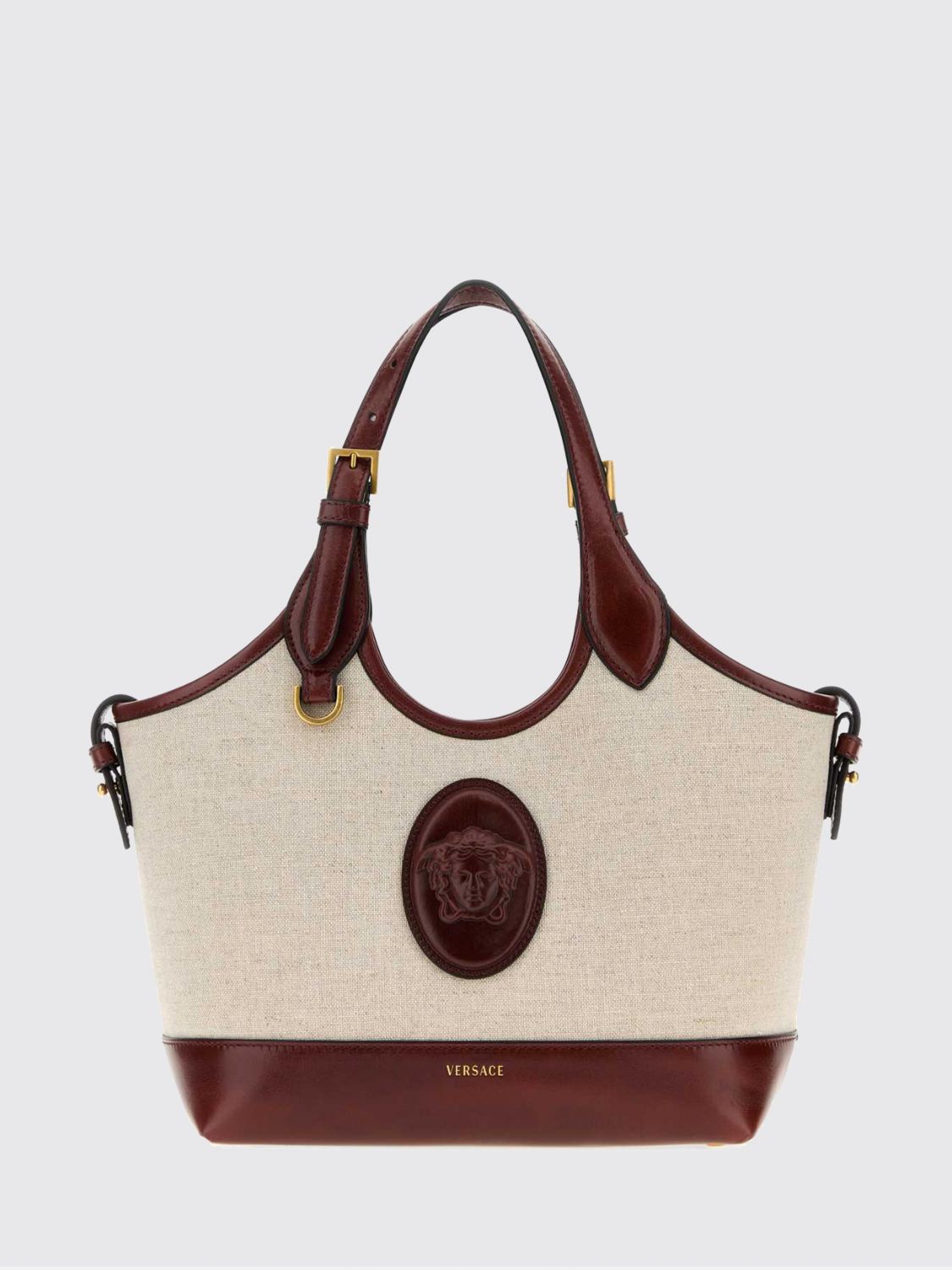 VERSACE VERSACE Rivière Mini Handbag in Canvas and Leather with Medusa Logo　VERSACE リヴィエール ミニ ハンドバッグ キャンバス＆レザー メデューサロゴ入り