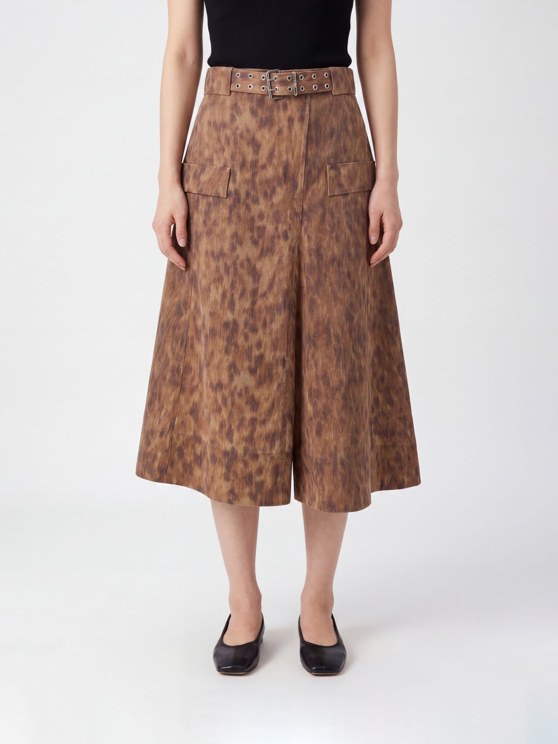 GANNI Asymmetrical Animal-Print Midi Skirt in Organic Cotton　GANNI アシンメトリー アニマルプリント ミディスカート オーガニックコットン GANNI