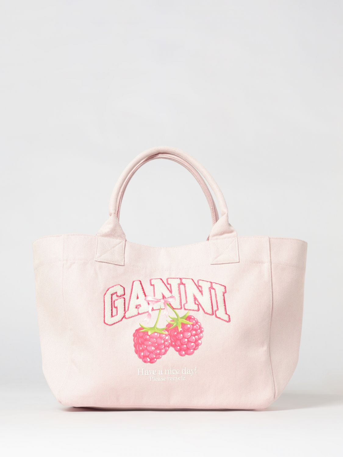 GANNI Large Recycled Cotton Canvas Tote Bag with Printed Logo　GANNI ロゴプリント付き大型リサイクルコットンキャンバストートバッグ GANNI