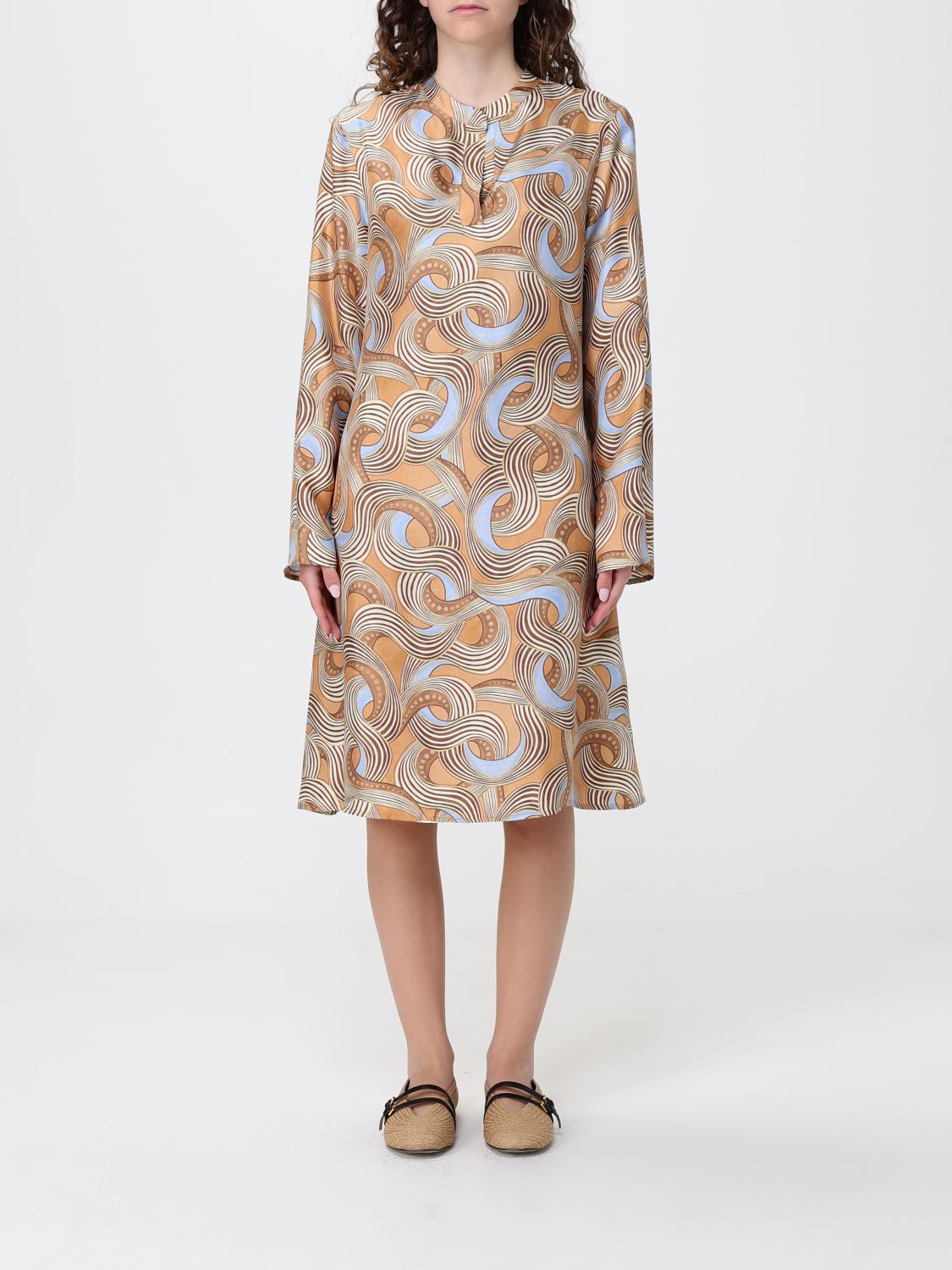 MALIPARMI Short Silk Twill Tunic with Floral Print and V-Neck