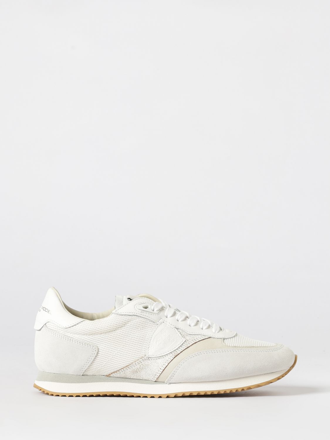 Philippe Model Low-Top Sneakers in Calf Leather and Mesh with Laminated Logo