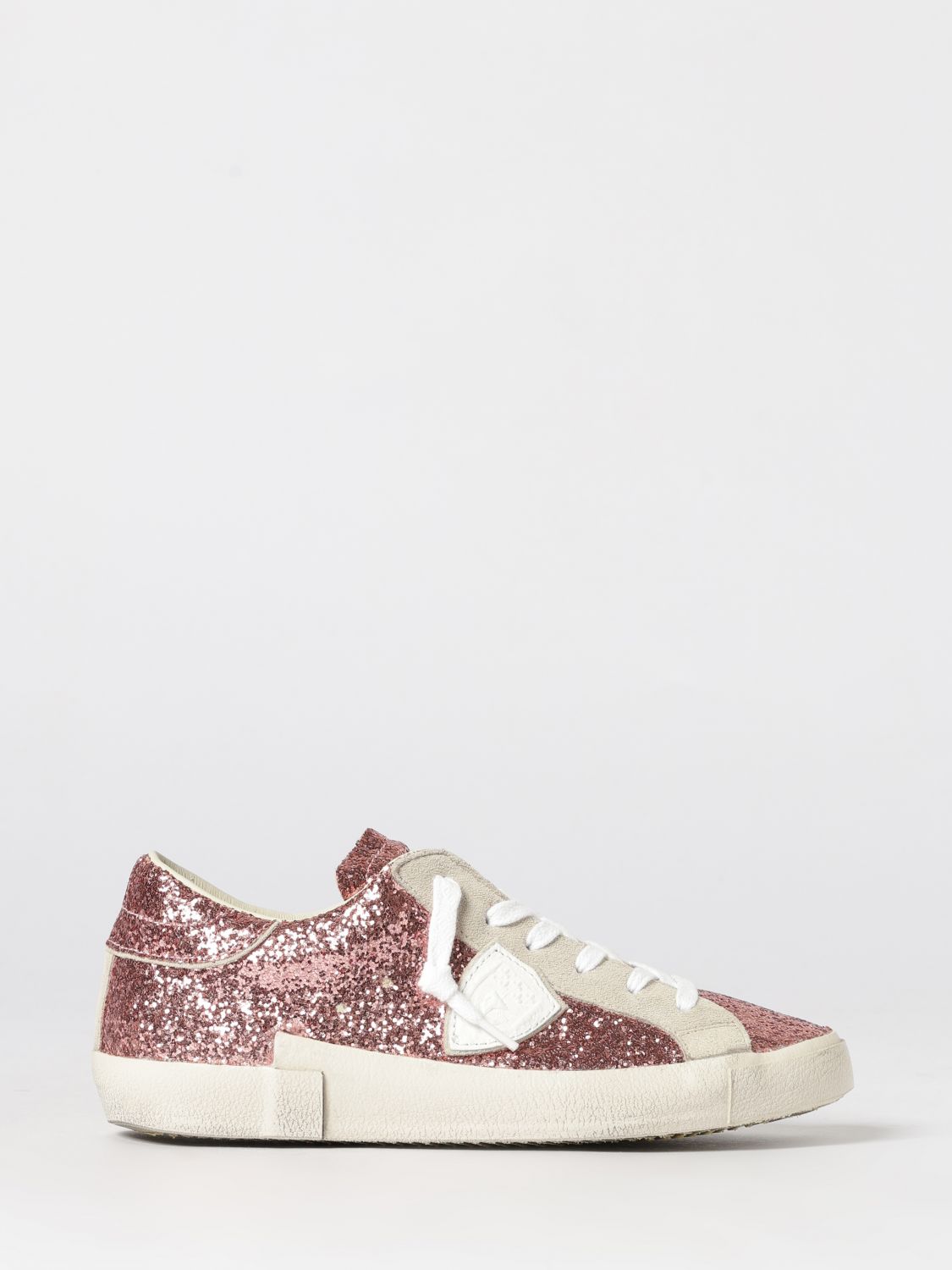 Philippe Model Low-Top Sneakers in Leather and Fabric with Glitter and Embroidery