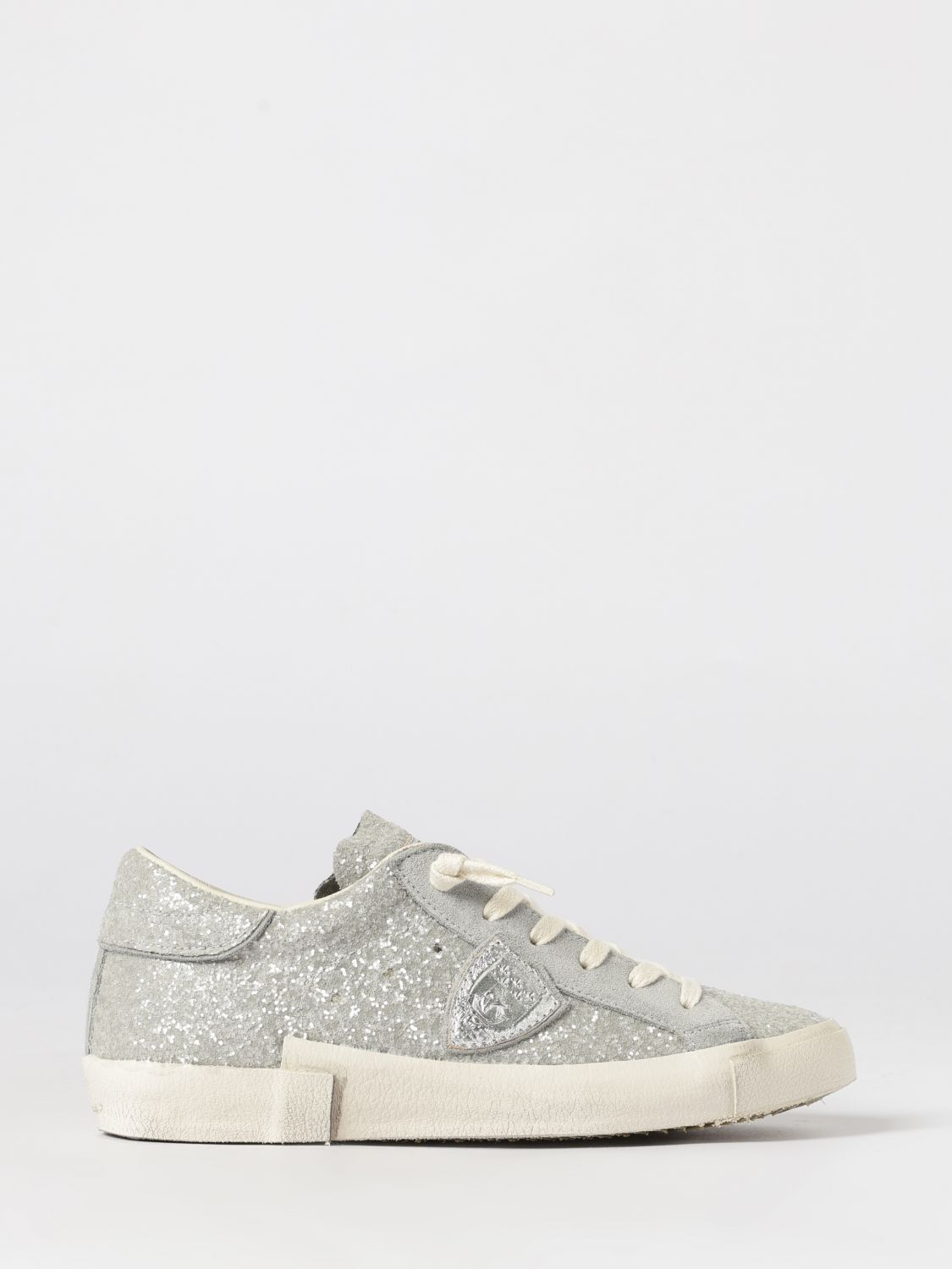 Philippe Model Low-Top Sneakers in Leather and Fabric with Glitter and Embroidery