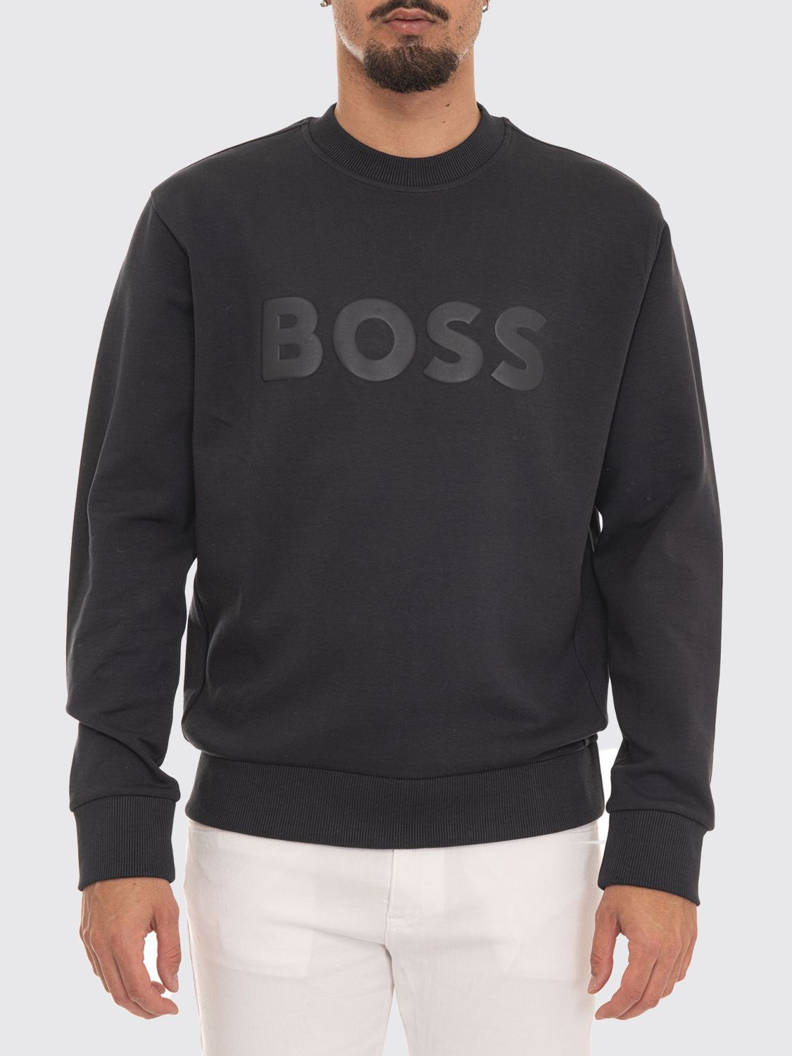 BOSS Felpa a girocollo in cotone con logo