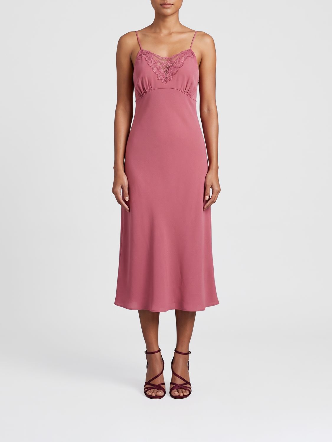 CHLOÉ Abito midi in seta con inserti in pizzo