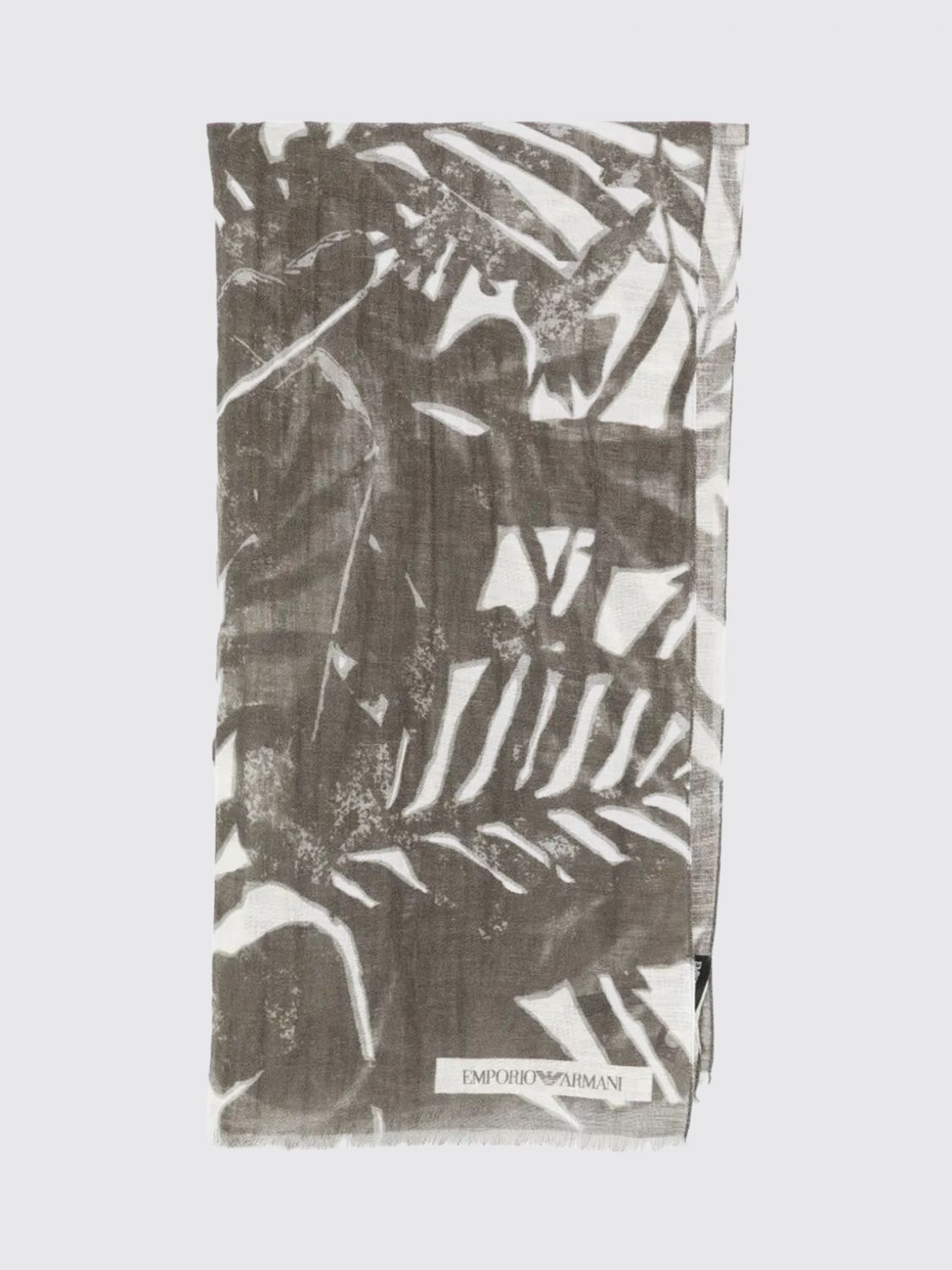 EMPORIO ARMANI Tropical Print Linen Blend Scarf with Fringed Edges