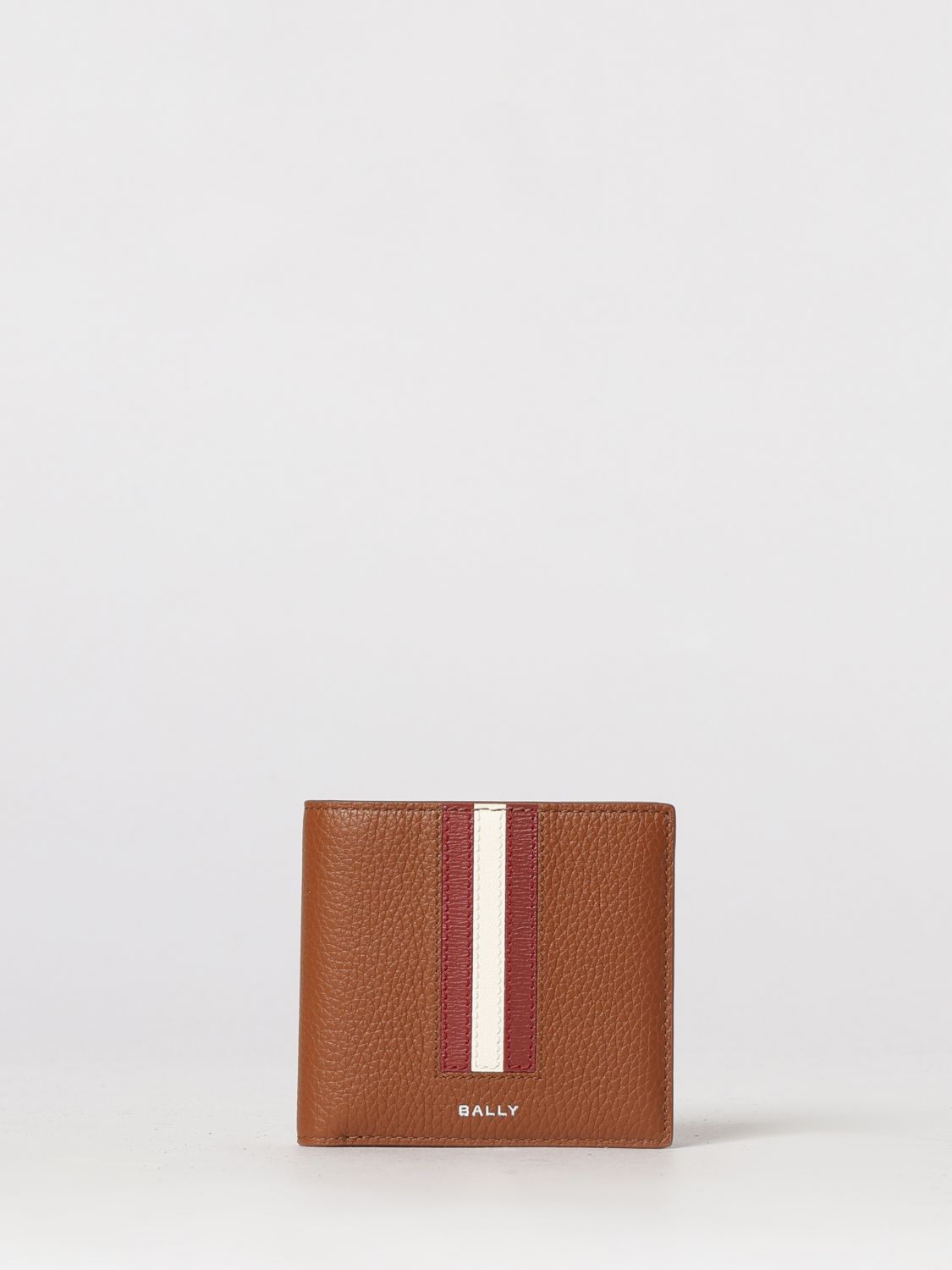 BALLY Grained Calf Leather Bifold Wallet with Iconic Bicolour Stripes　BALLY グレインカーフレザー二つ折り財布、アイコニックなバイカラーストライプ BALLY