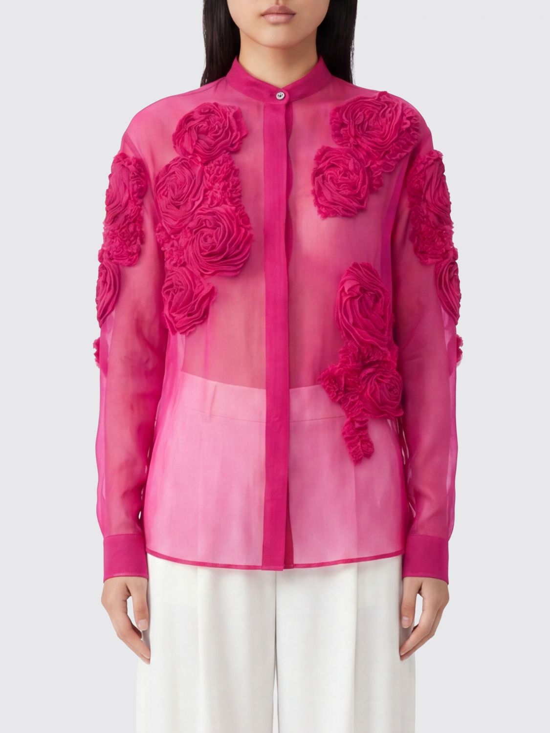DRIES VAN NOTEN Viskosehemd von mit Blumenapplikation und französischem Kragen