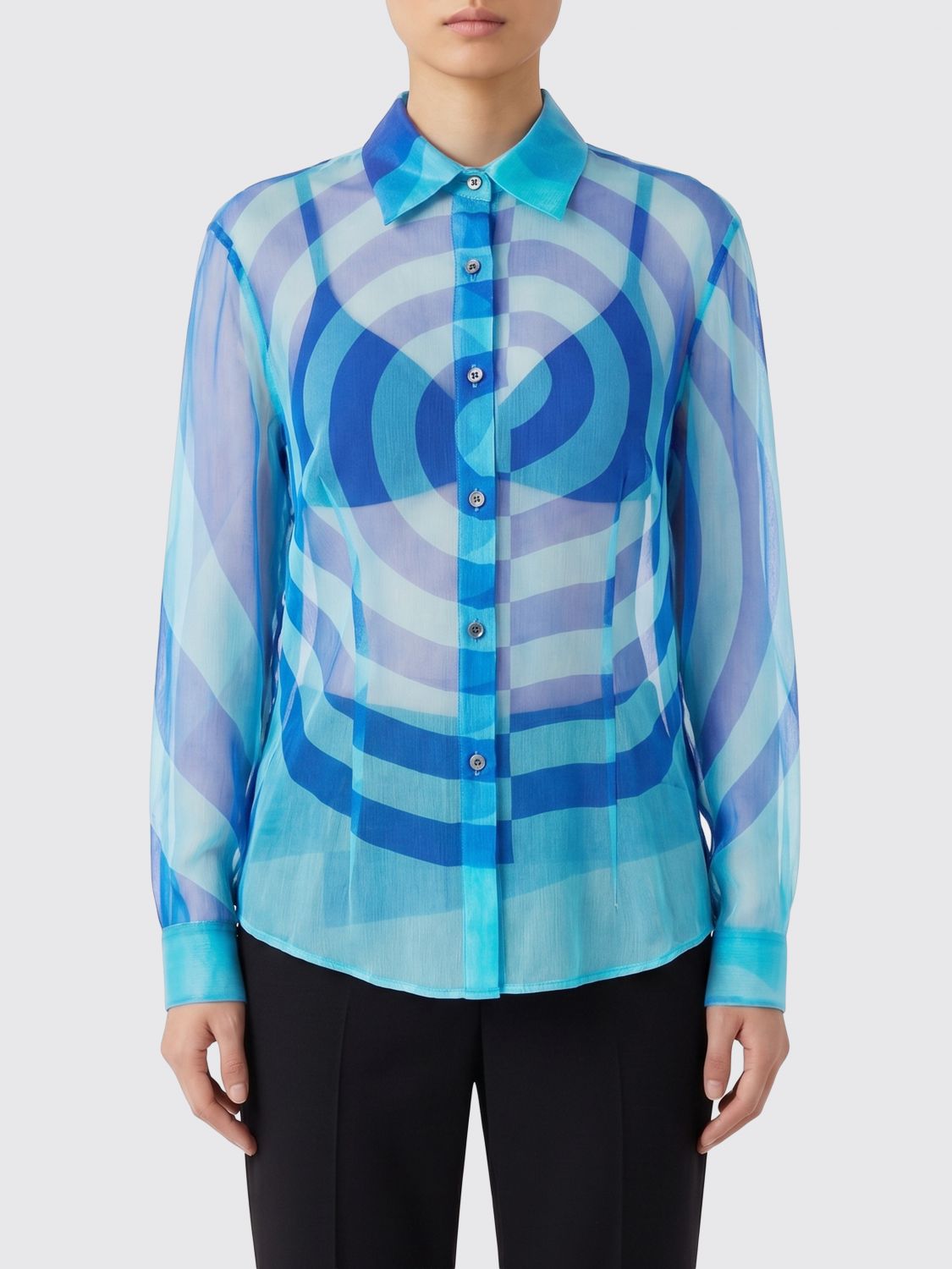 DRIES VAN NOTEN Optical Print Silk Shirt with French Collar　DRIES VAN NOTEN オプティカルプリント シルクシャツ フレンチカラー DRIES