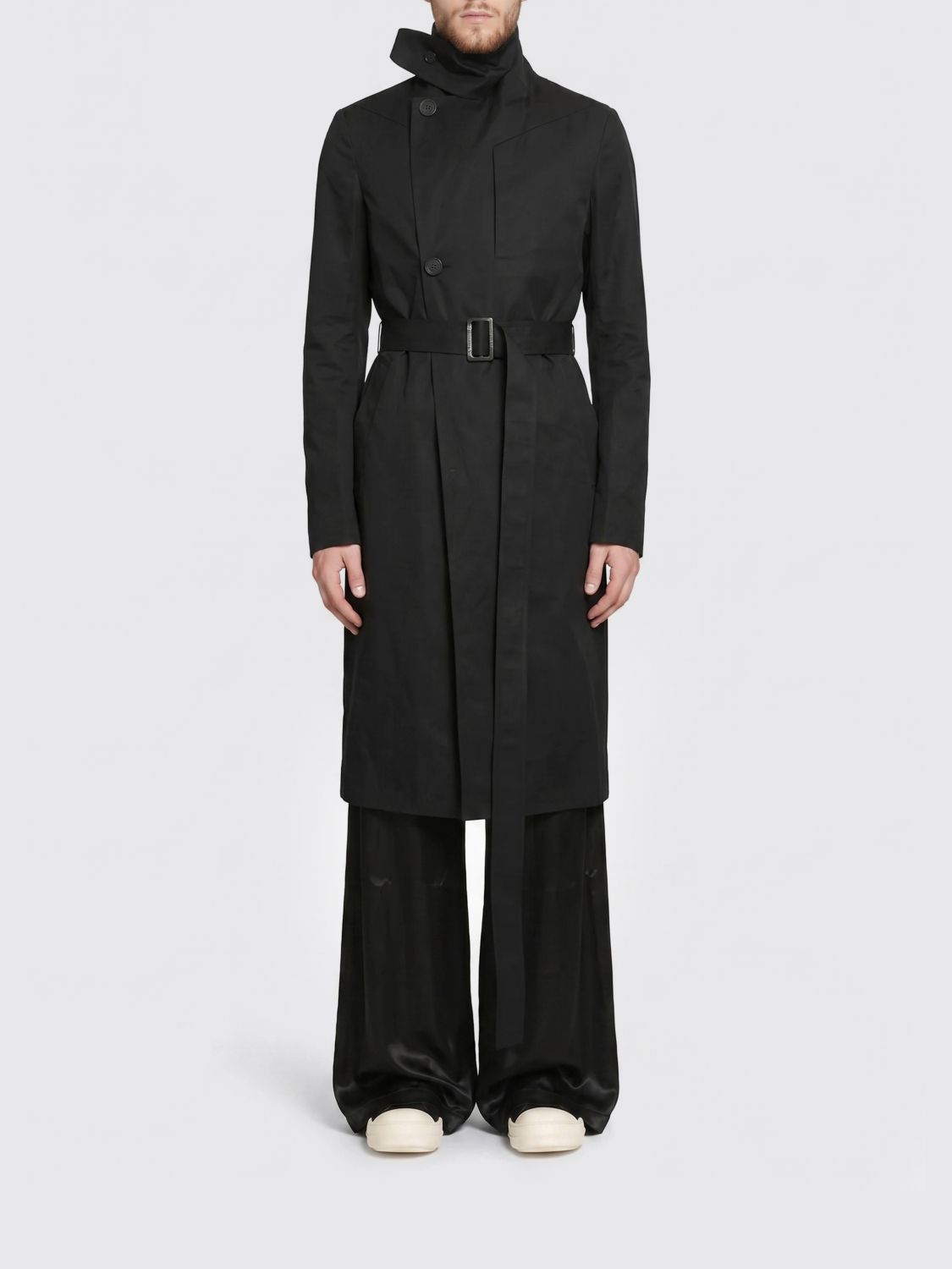 RICK OWENS Double-Breasted Knee-Length Stretch-Cotton Trench Coat with Belt