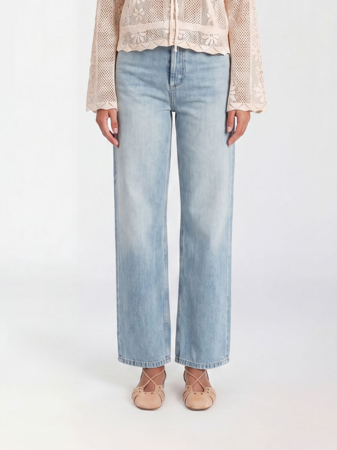 Twinset Mid-Rise Wide Leg Jeans in Cotton Denim