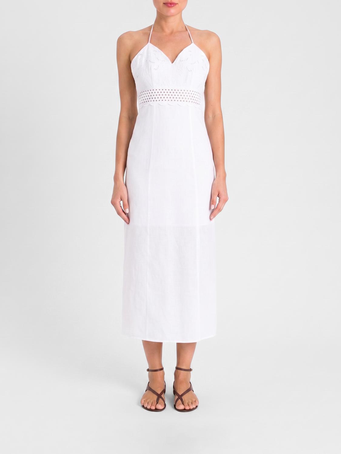 Twinset Midikleid aus Leinen und Lochstickerei mit Neckholder