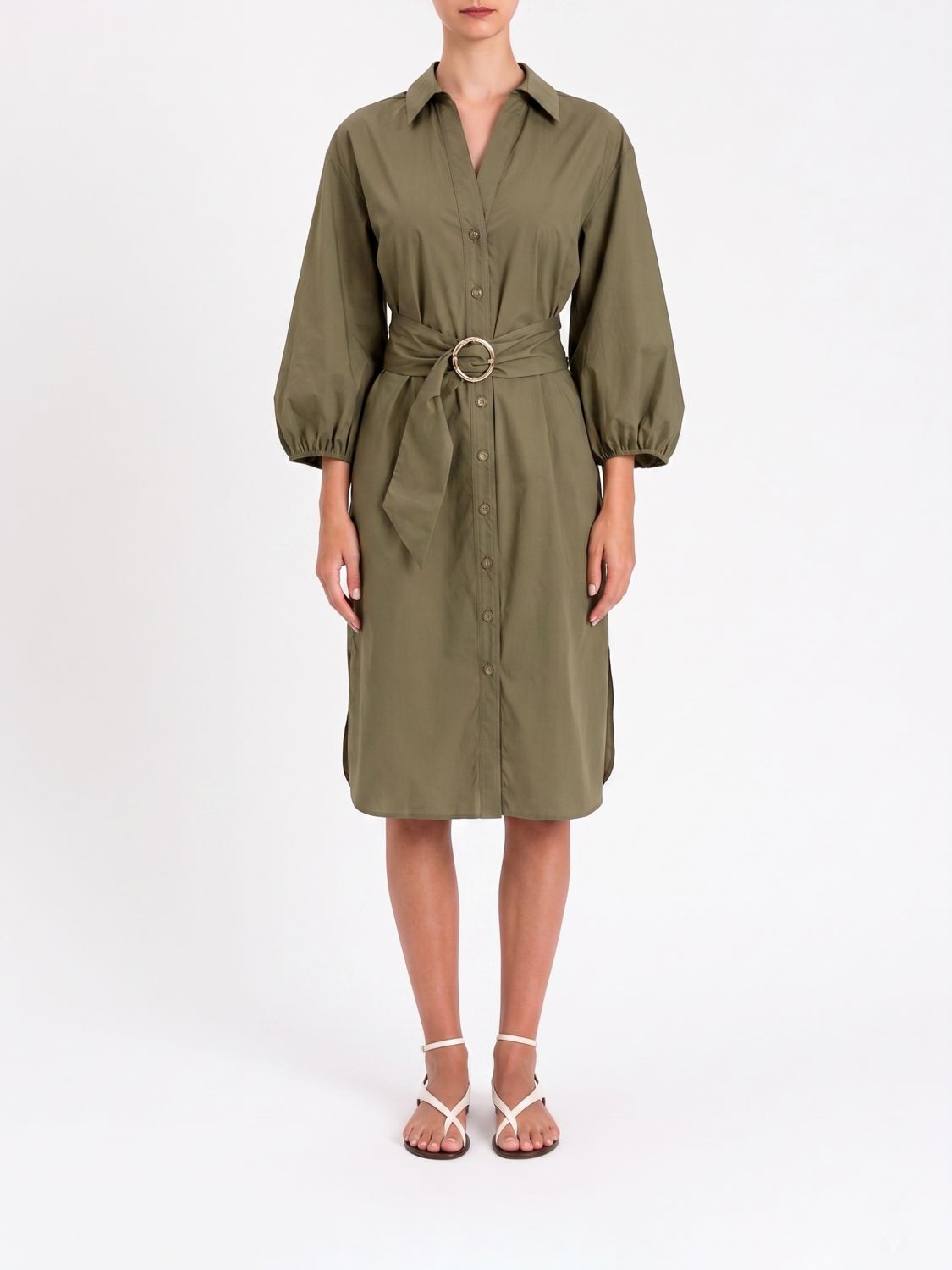 Twinset Baumwoll-Midi-Hemdblusenkleid mit Puffärmeln