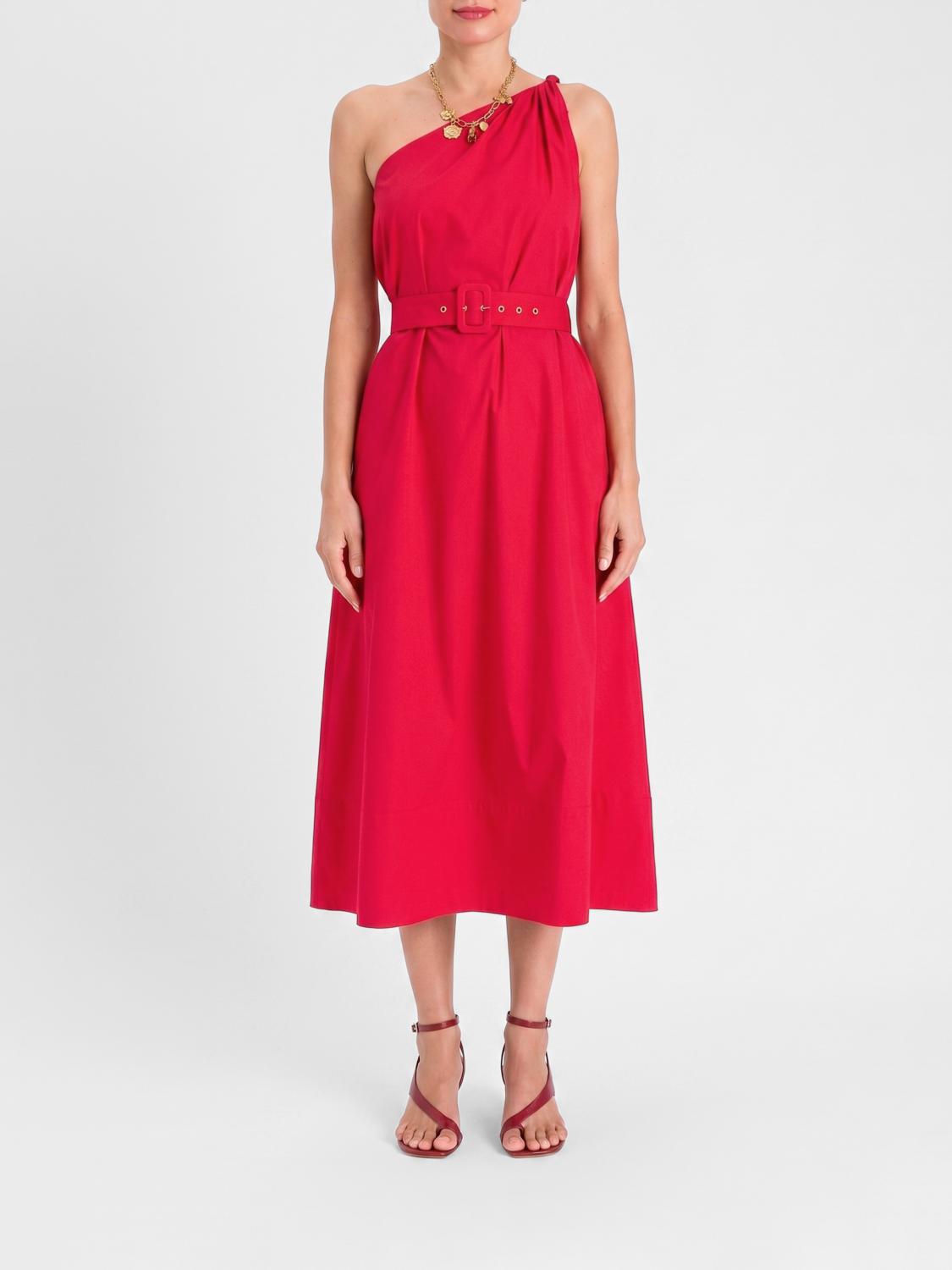 Twinset One-Shoulder Cotton Midi Dress with Adjustable Belt