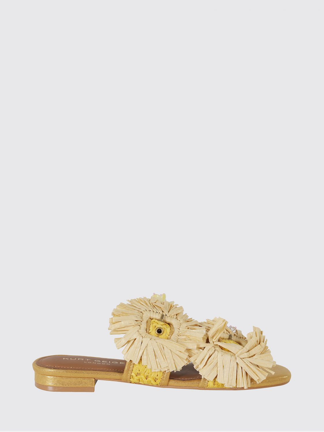 KURT GEIGER LONDON Low-Heeled Embroidered Raffia Sandals with Double Strap