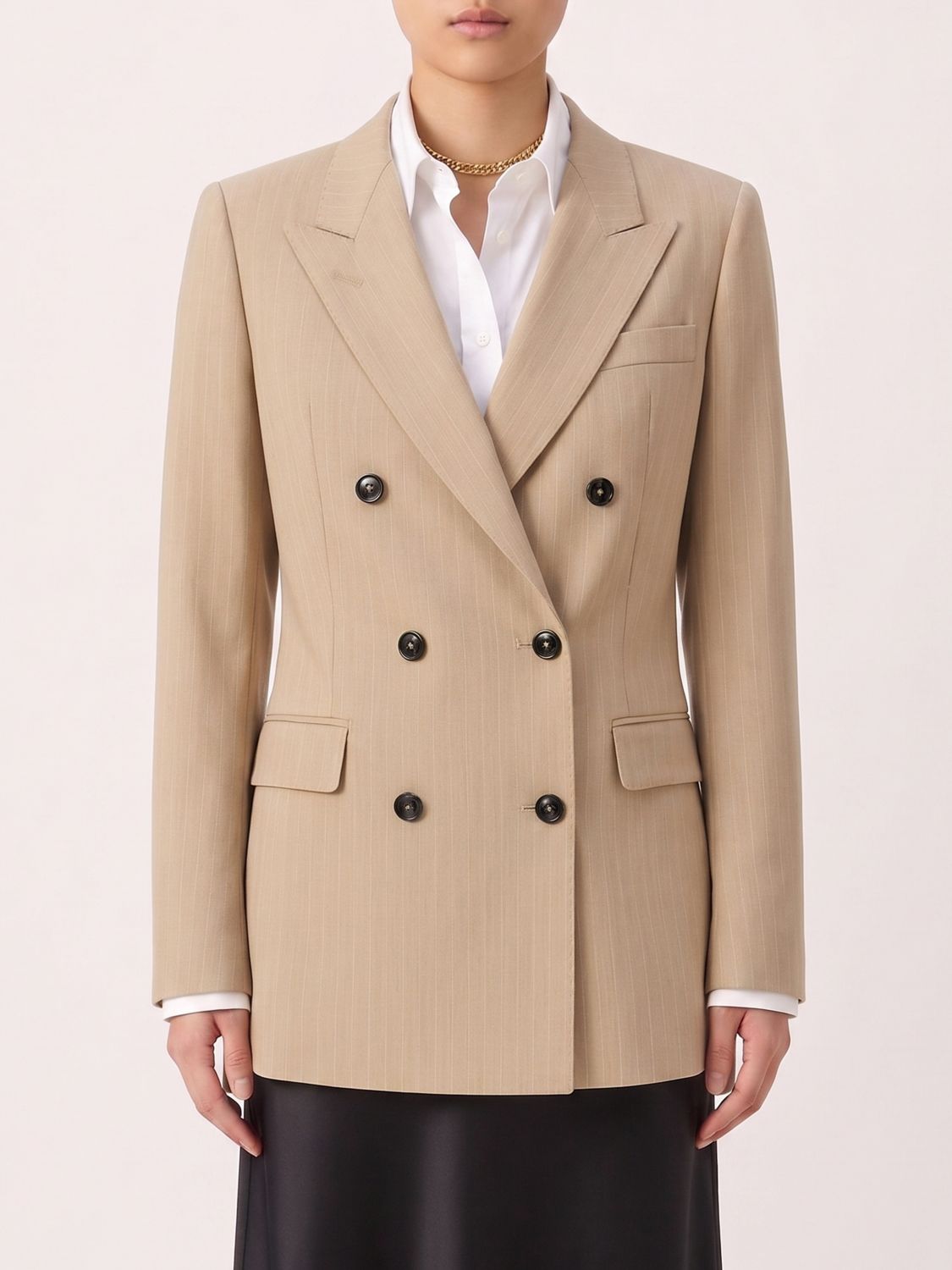 TAGLIATORE Double-Breasted Viscose Blend Blazer with Peak Lapels