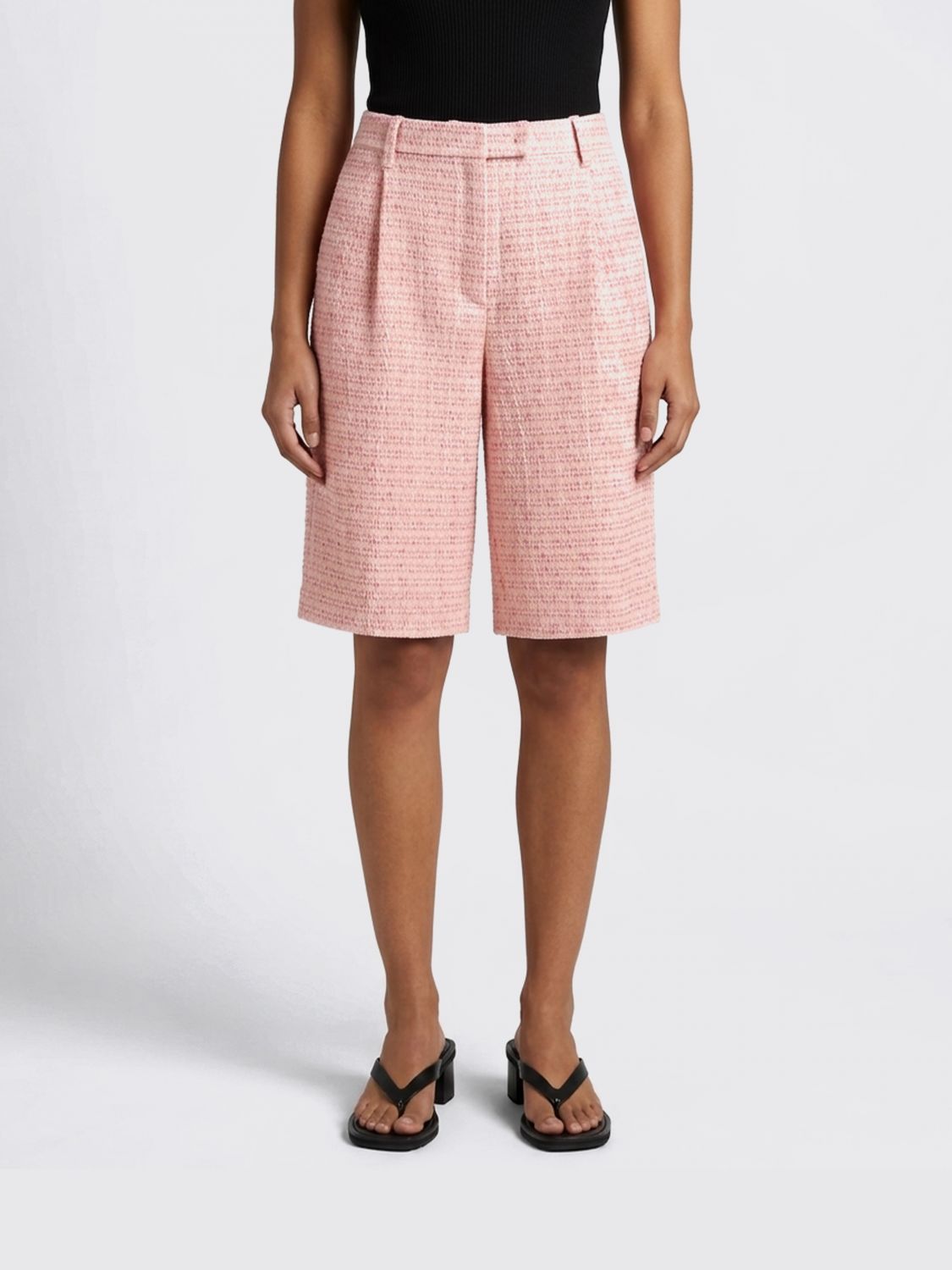 TAGLIATORE High-Waisted Tweed Tailored Bermuda Shorts with Belt Loops　TAGLIATORE ベルトループ付きハイウエスト ツイード テーラード バミューダ ショーツ TAGLIATORE