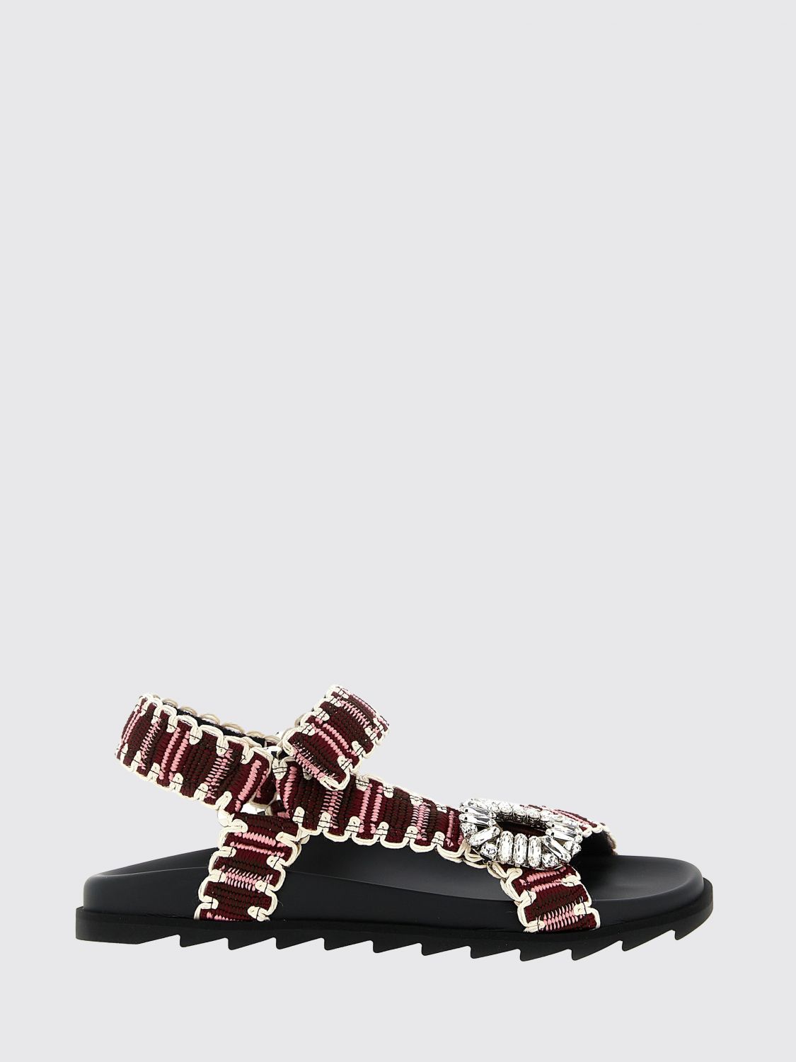 Roger Vivier Slidy Viv' Crochet Polyester Sandal with Jewel Buckle